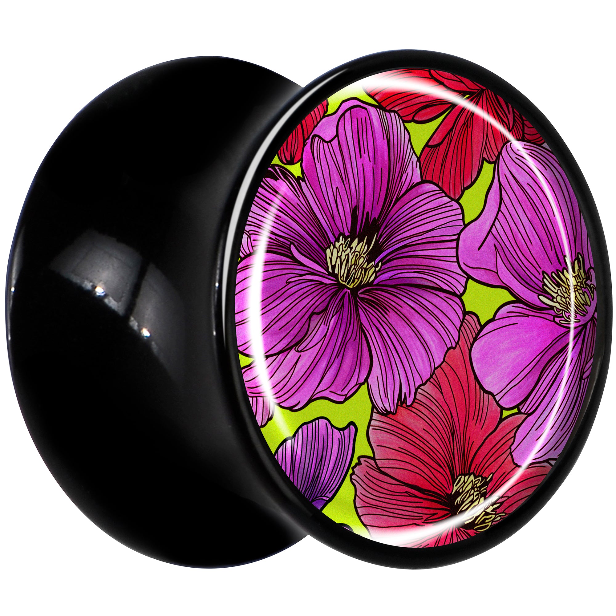 Blossom Creation Tropical Floral Flowers Black Acrylic Saddle Plug Set