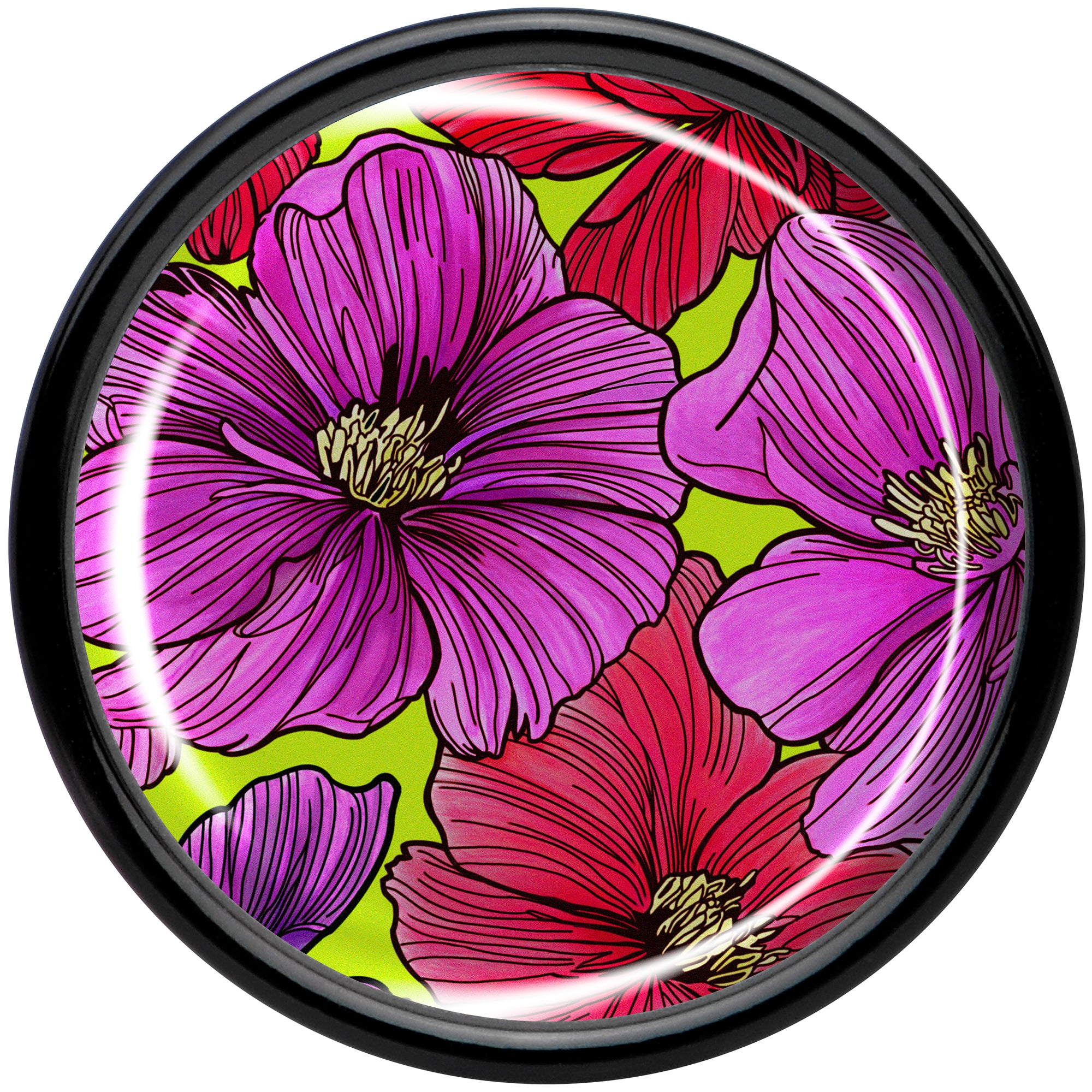 Blossom Creation Tropical Floral Flowers Black Acrylic Saddle Plug Set