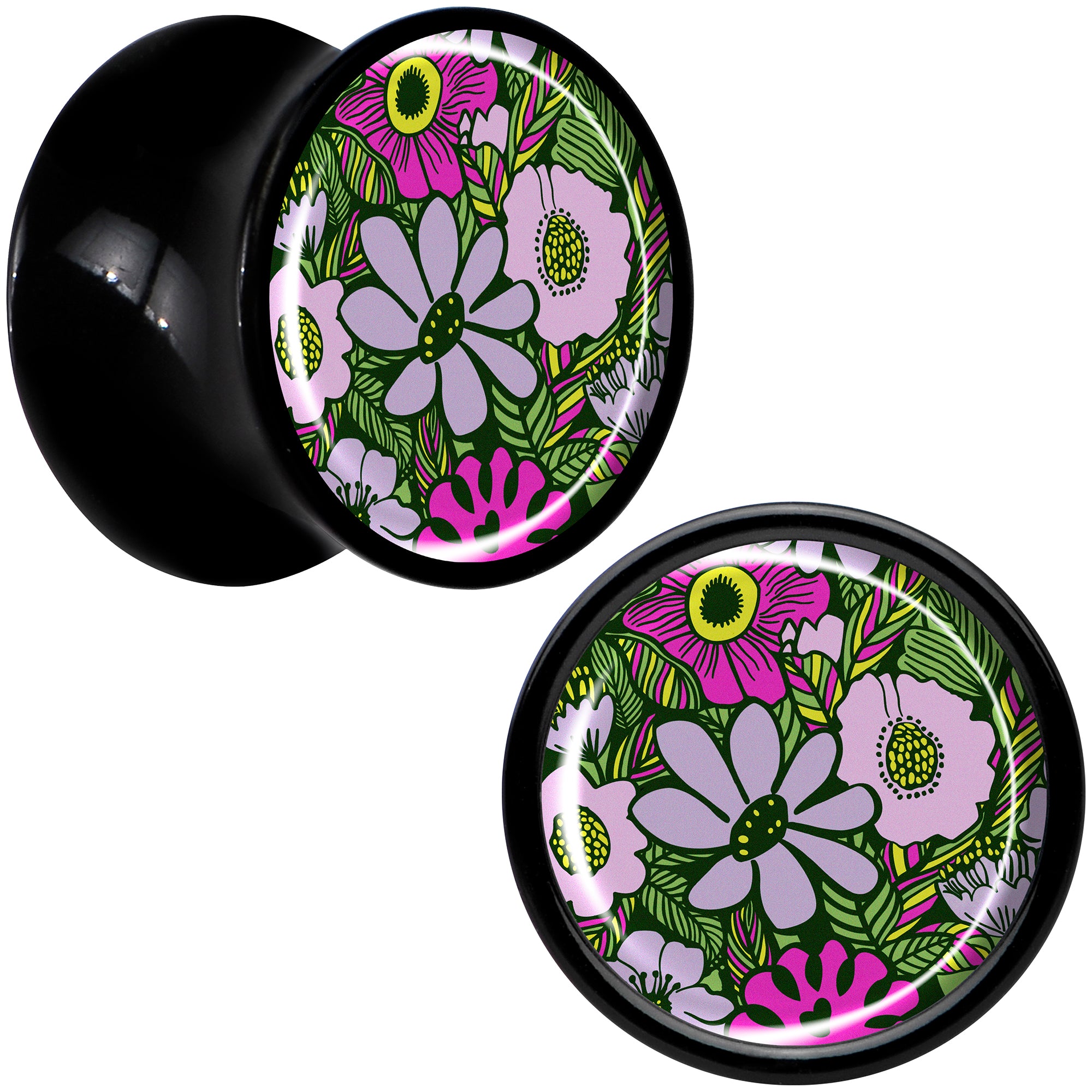 Blossom Creation Paradise of Pink Flowers Black Acrylic Saddle Plug Set