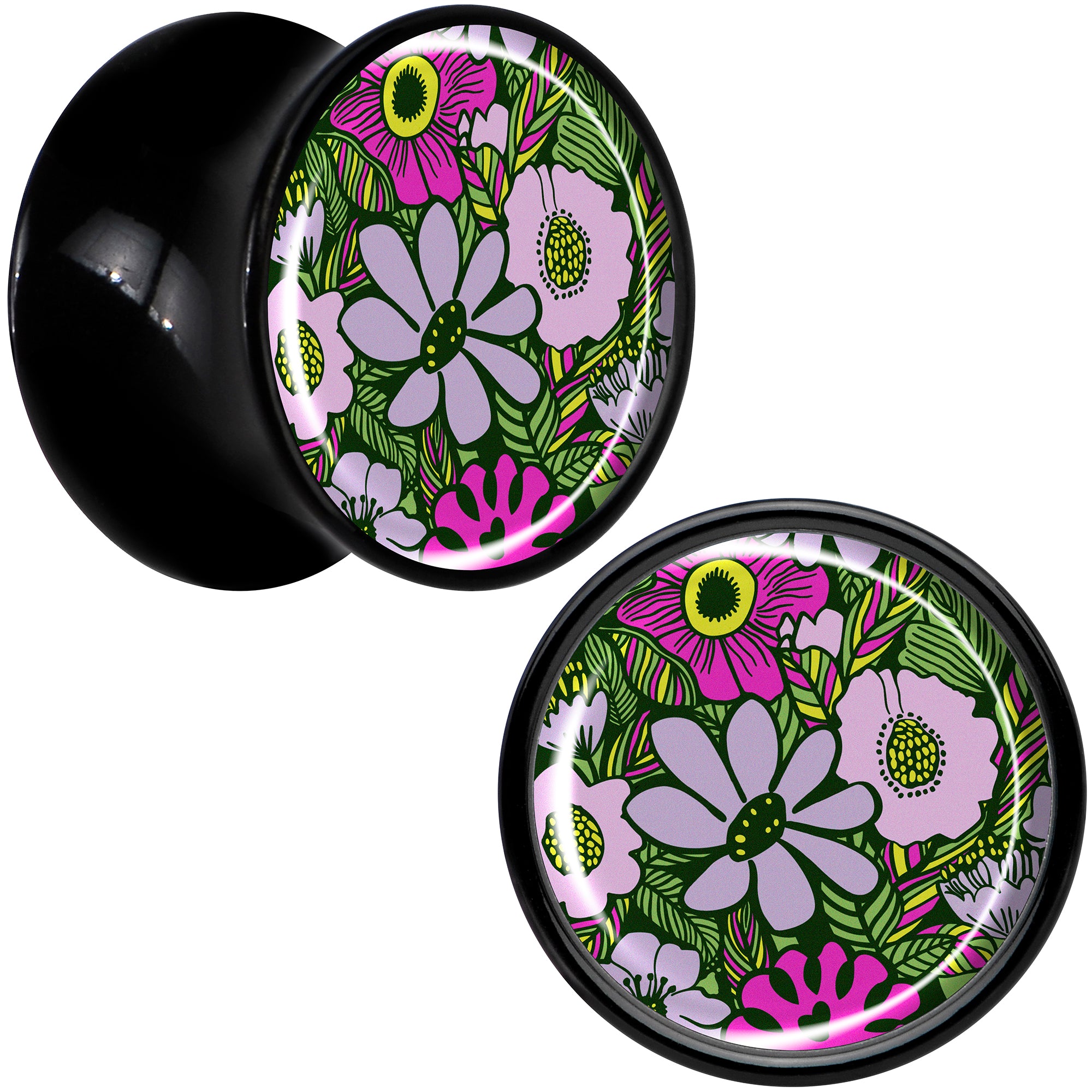 Blossom Creation Paradise of Pink Flowers Black Acrylic Saddle Plug Set