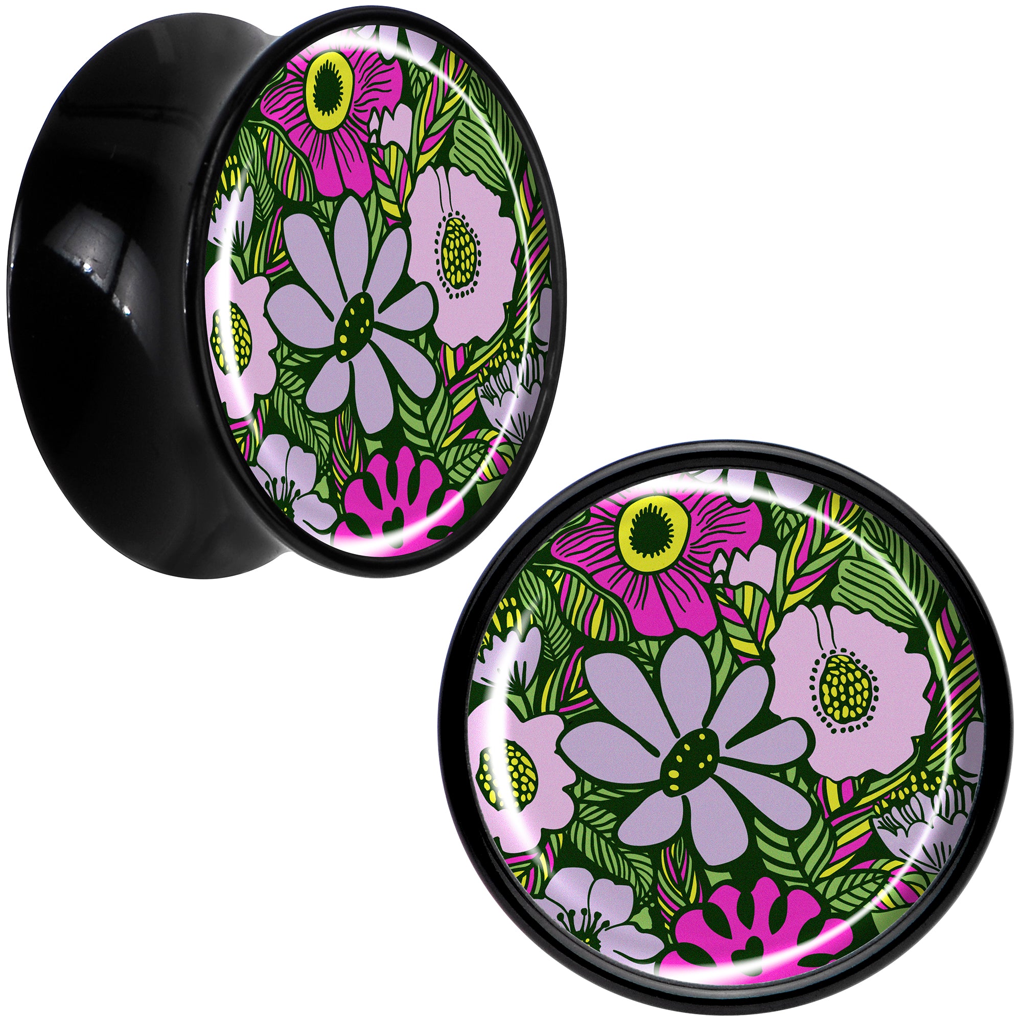 Blossom Creation Paradise of Pink Flowers Black Acrylic Saddle Plug Set