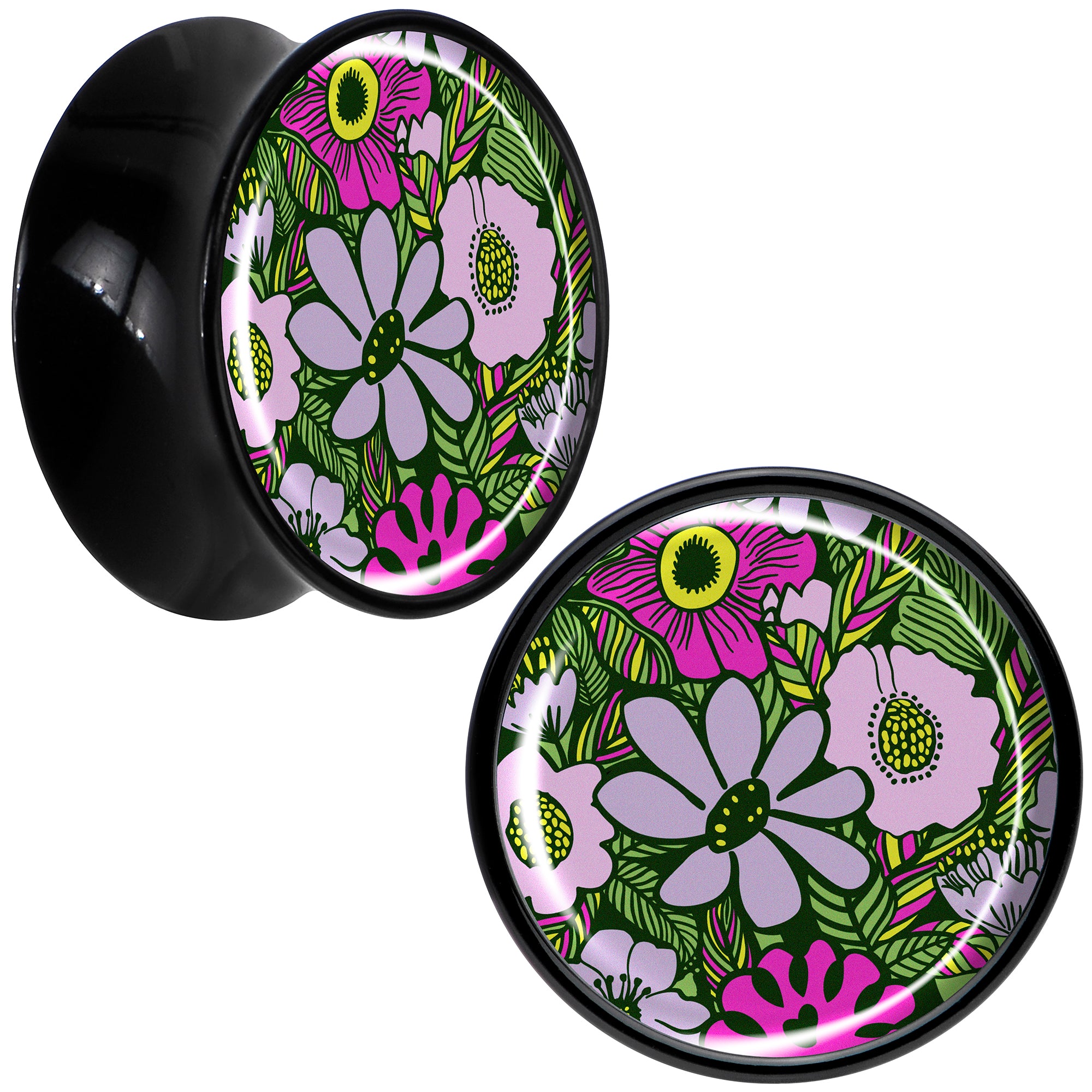 Blossom Creation Paradise of Pink Flowers Black Acrylic Saddle Plug Set