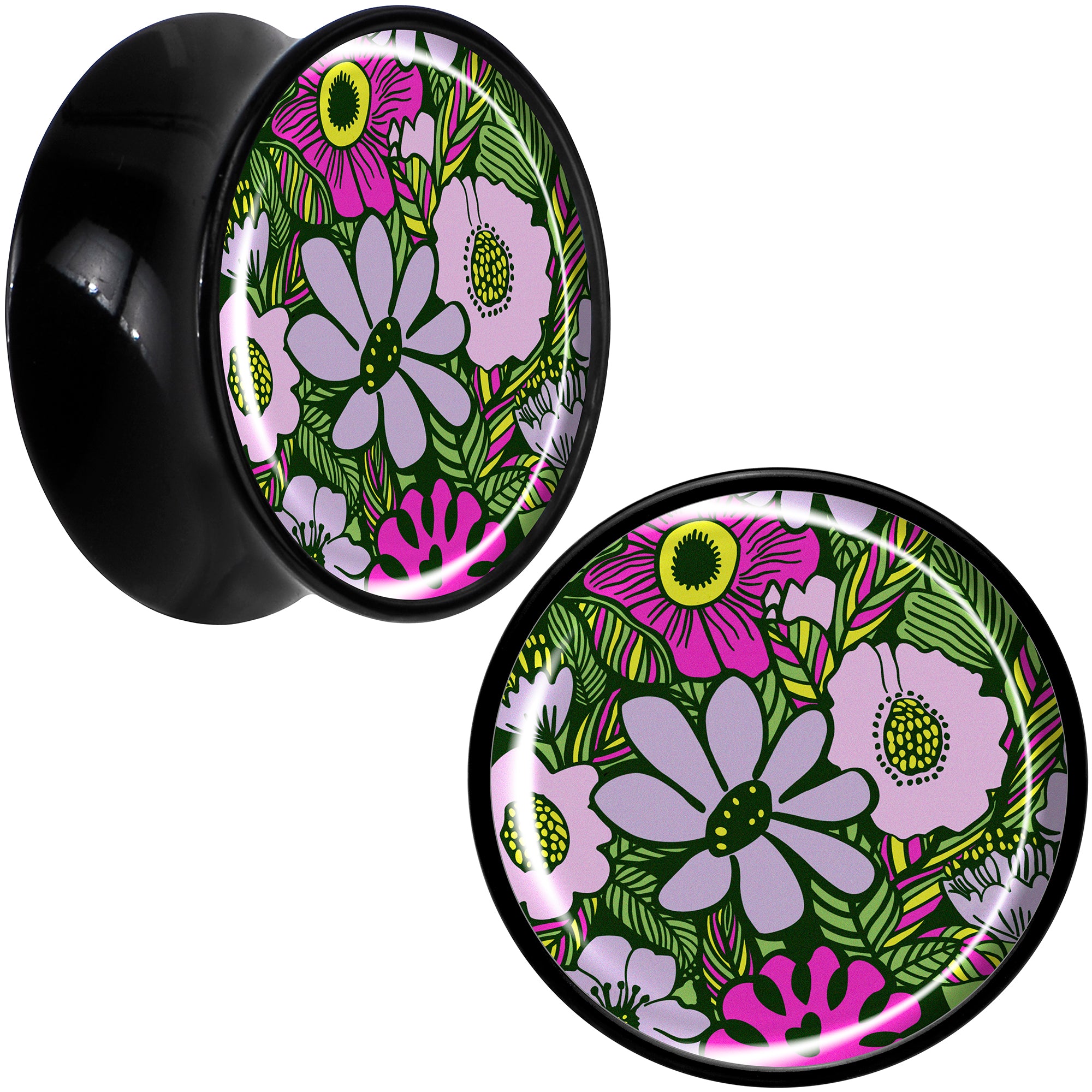 Blossom Creation Paradise of Pink Flowers Black Acrylic Saddle Plug Set