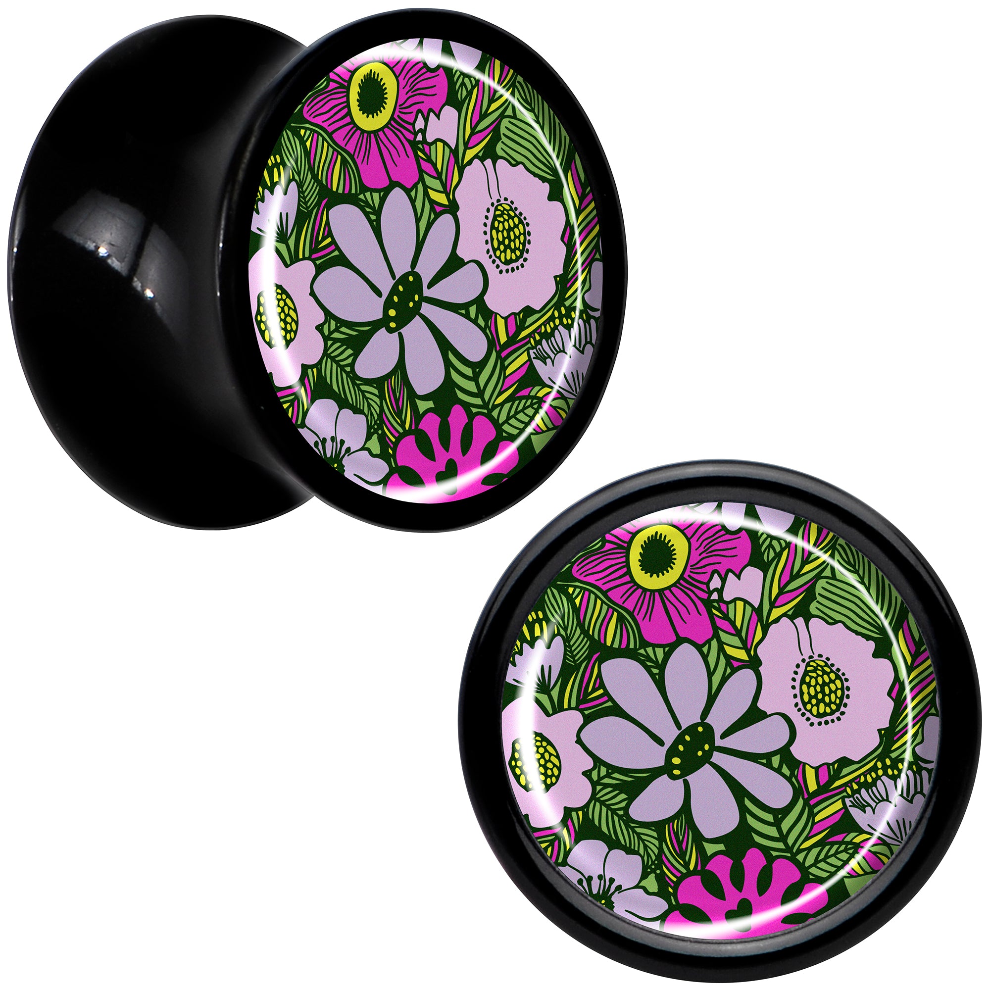 Blossom Creation Paradise of Pink Flowers Black Acrylic Saddle Plug Set