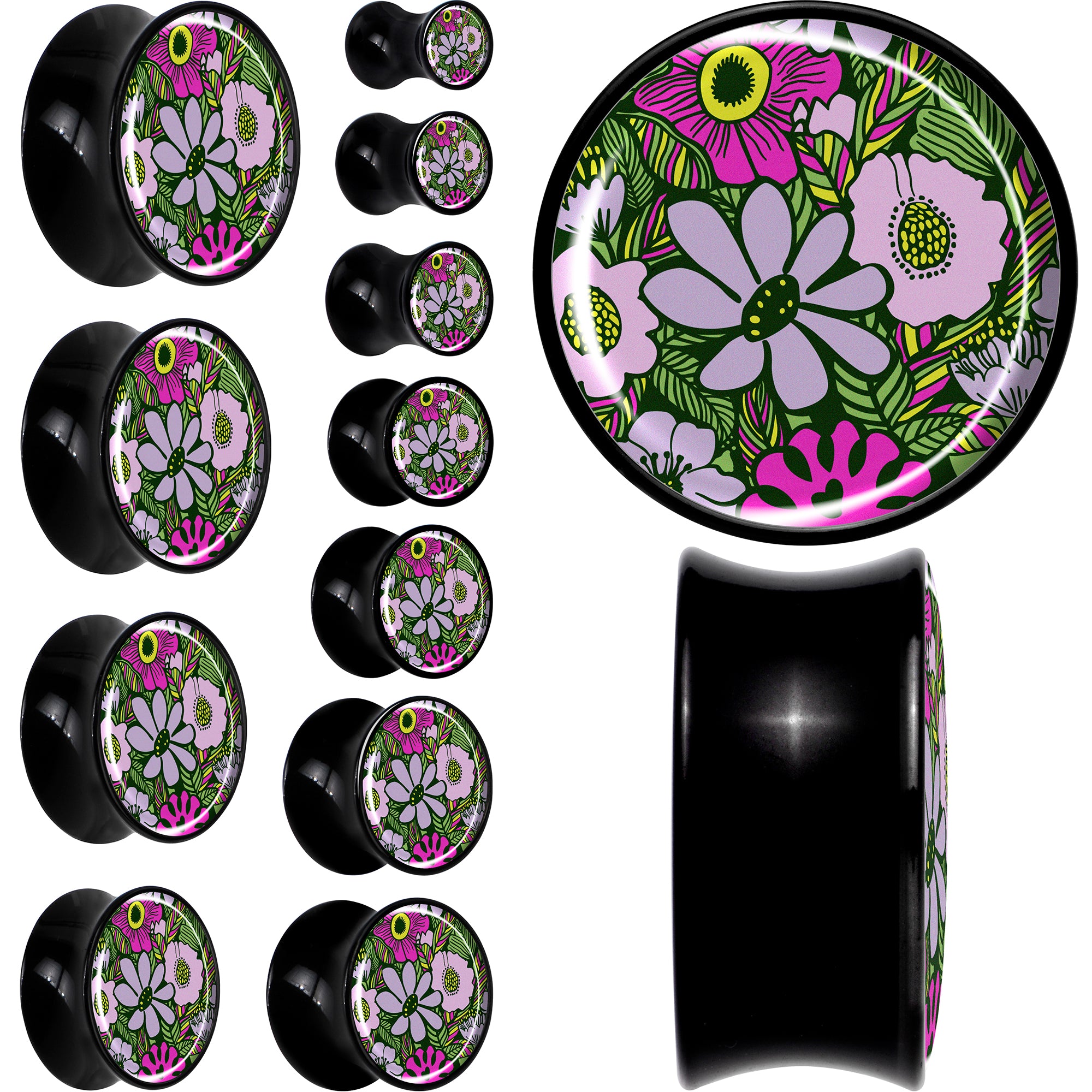 Blossom Creation Paradise of Pink Flowers Black Acrylic Saddle Plug Set