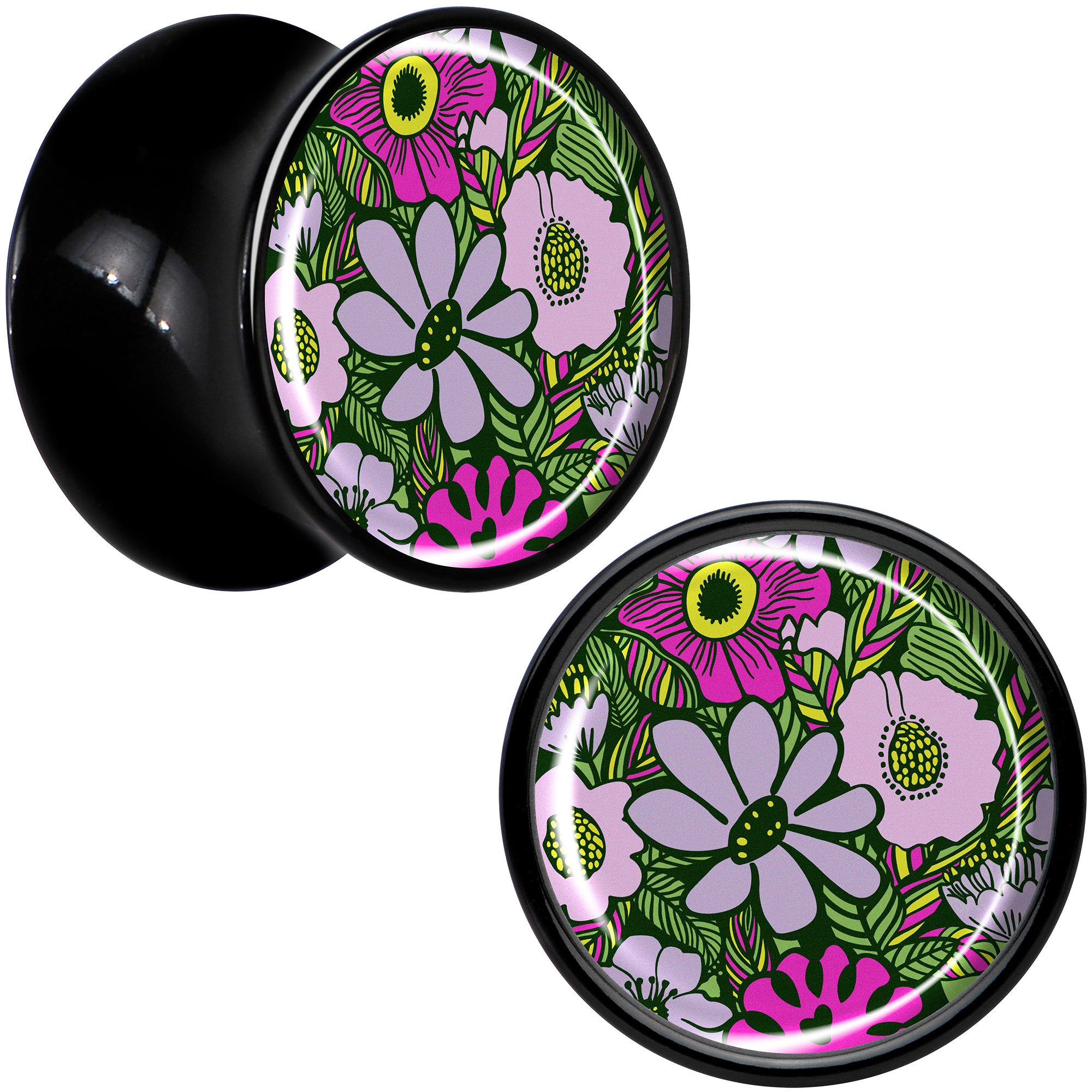 Blossom Creation Paradise of Pink Flowers Black Acrylic Saddle Plug Set