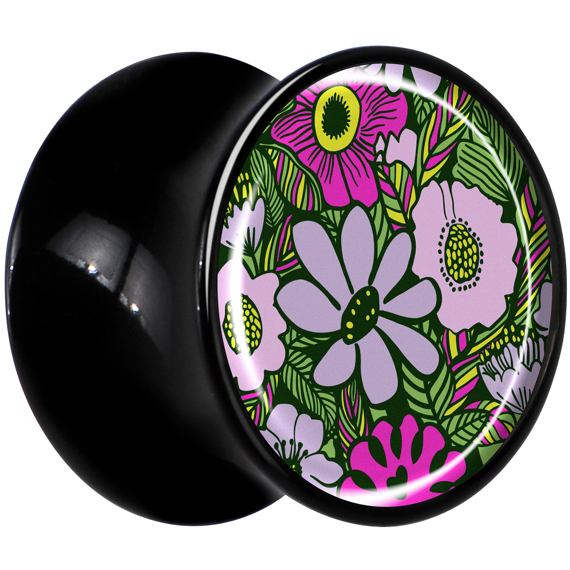 Blossom Creation Paradise of Pink Flowers Black Acrylic Saddle Plug Set