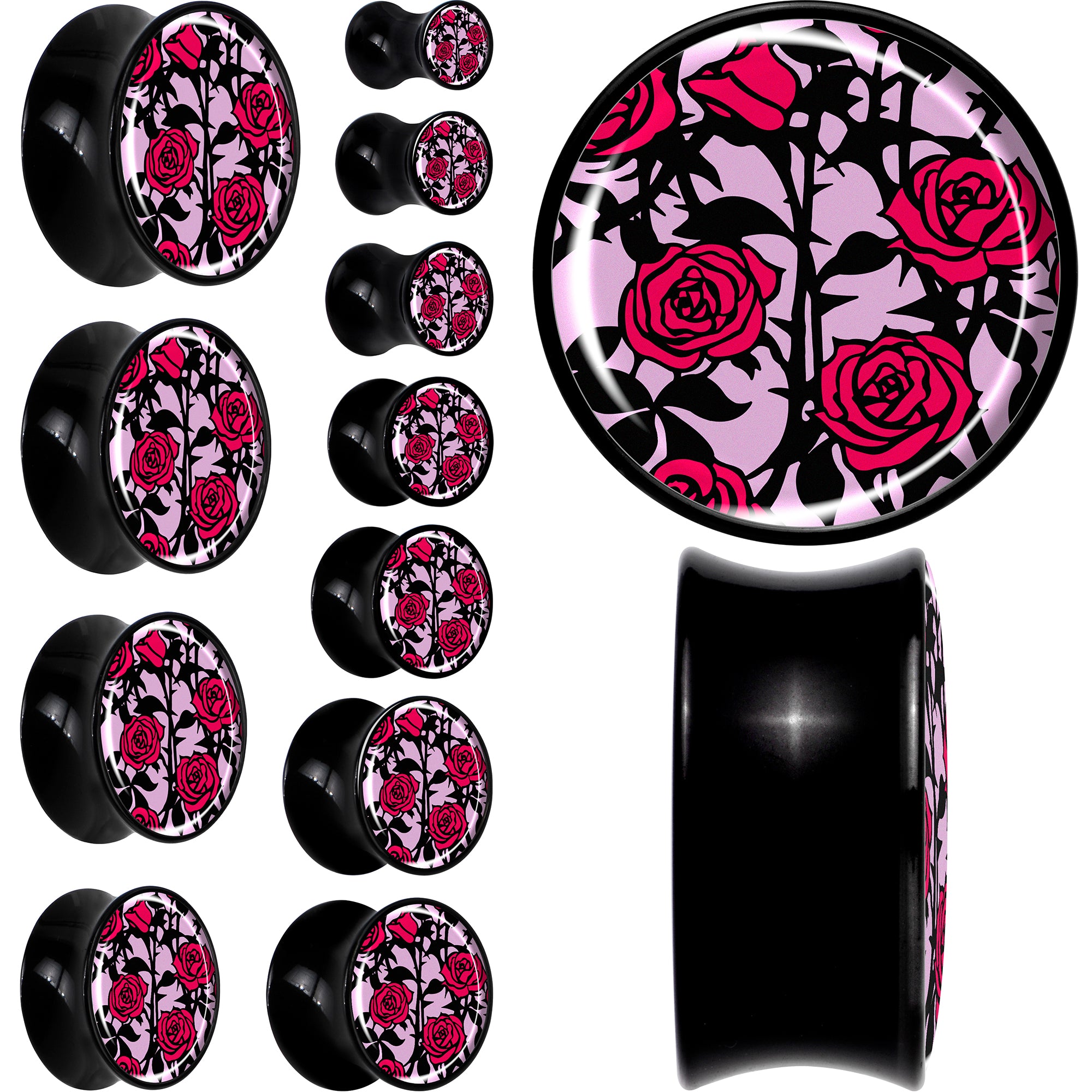 Blossom Creation Floral Love of Roses Black Acrylic Saddle Plug Set