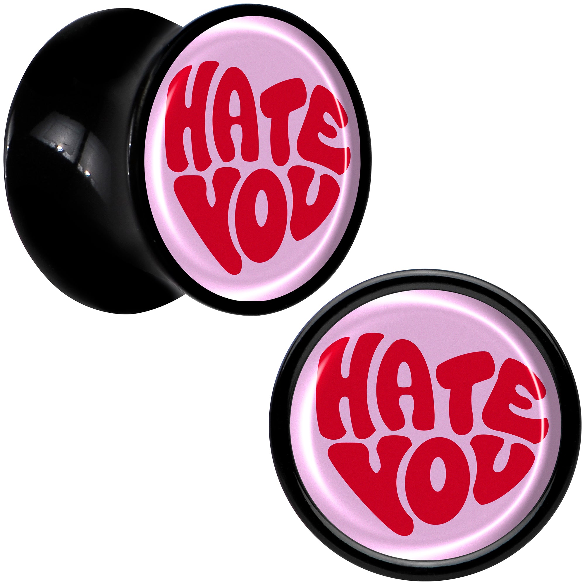 Retro Text Hate You Black Acrylic Saddle Plug Set