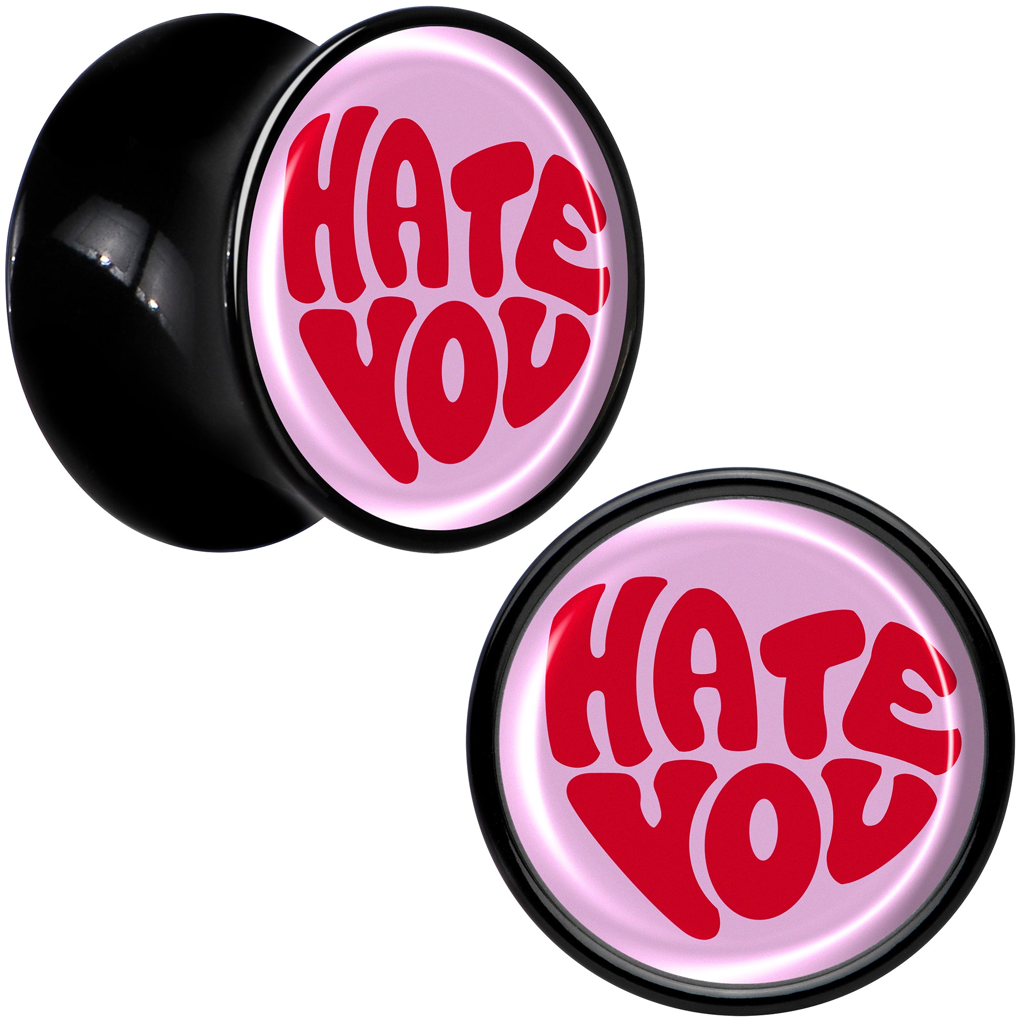 Retro Text Hate You Black Acrylic Saddle Plug Set