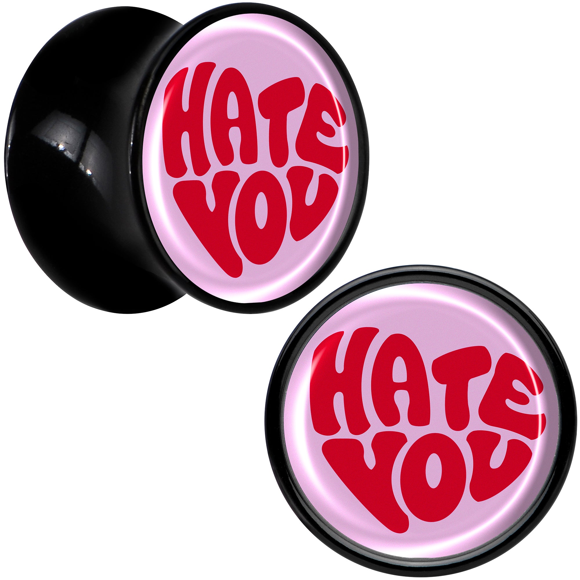 Retro Text Hate You Black Acrylic Saddle Plug Set