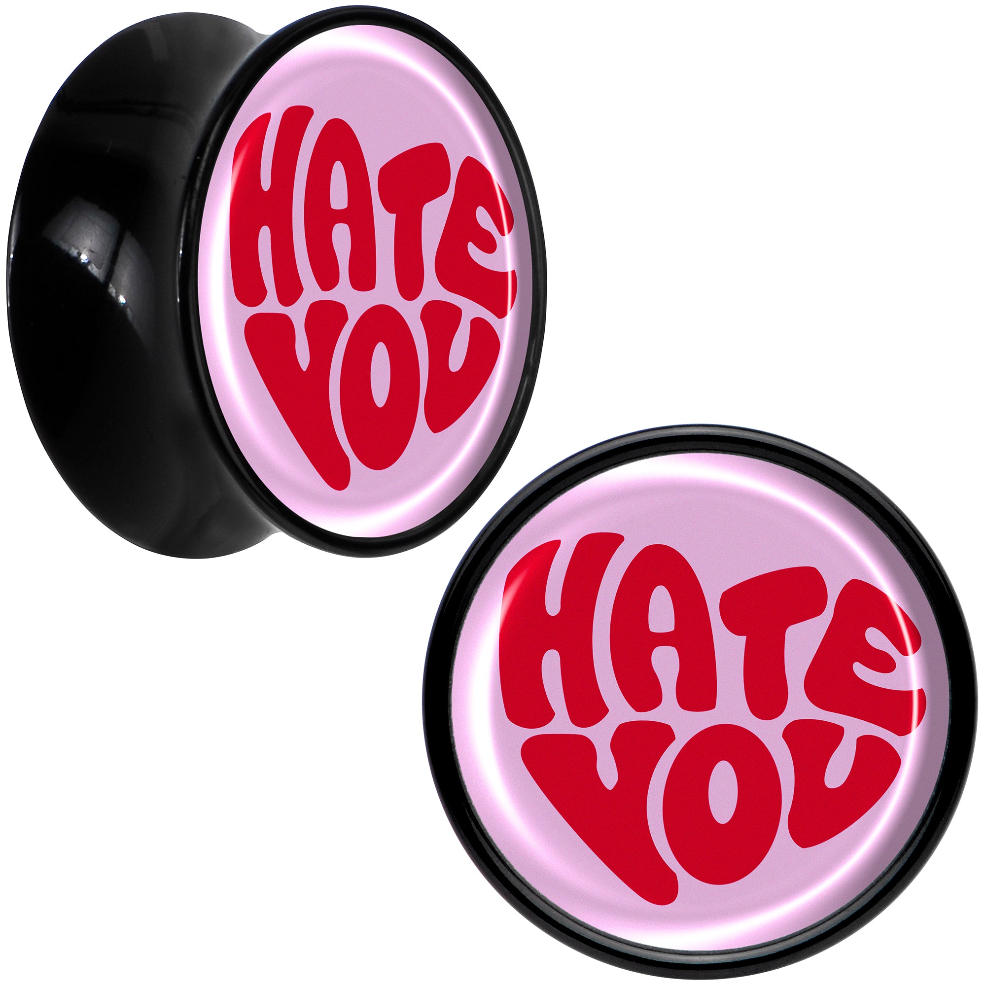 Retro Text Hate You Black Acrylic Saddle Plug Set