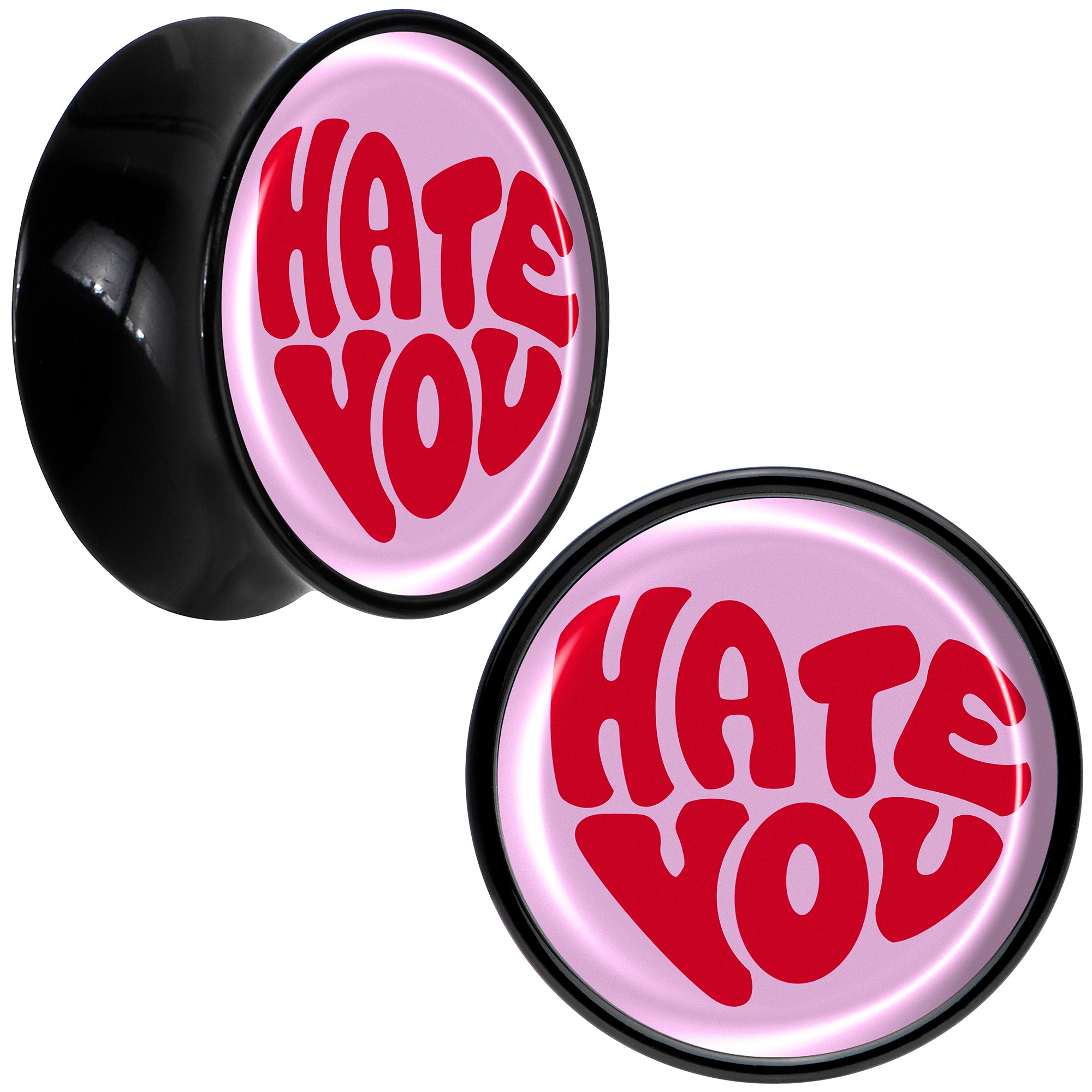 Retro Text Hate You Black Acrylic Saddle Plug Set