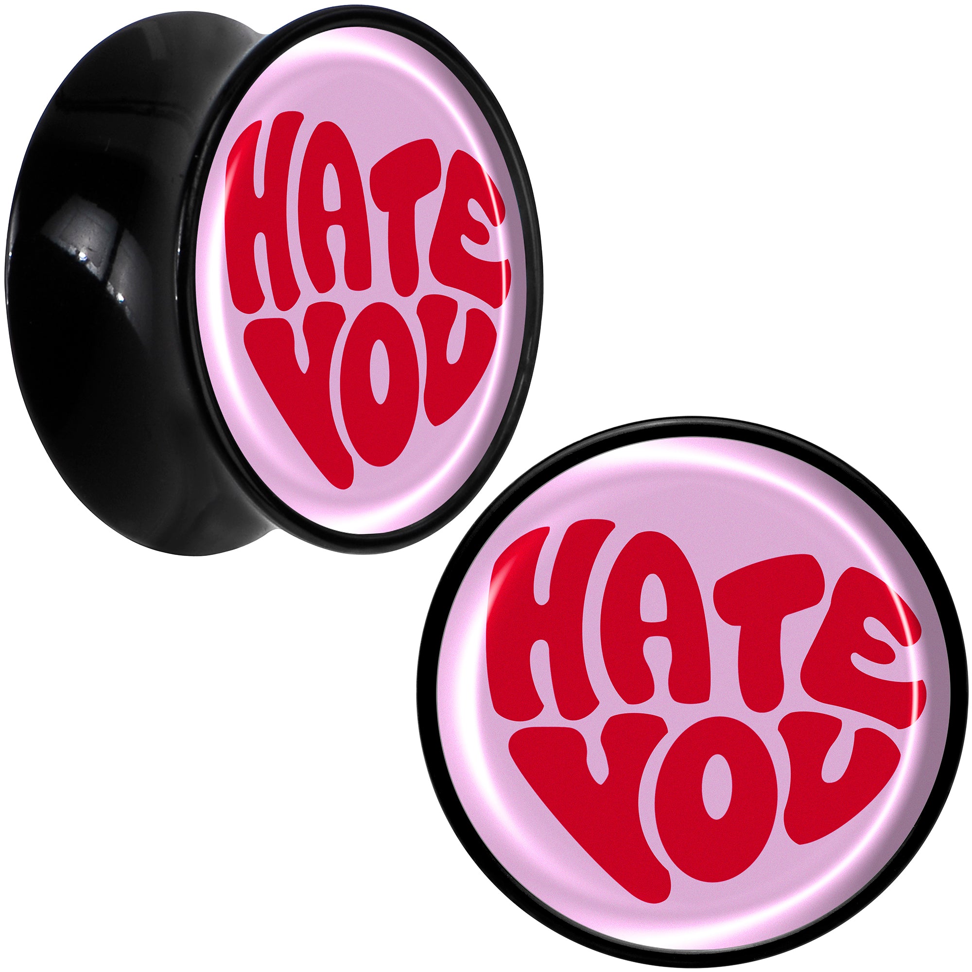 Retro Text Hate You Black Acrylic Saddle Plug Set