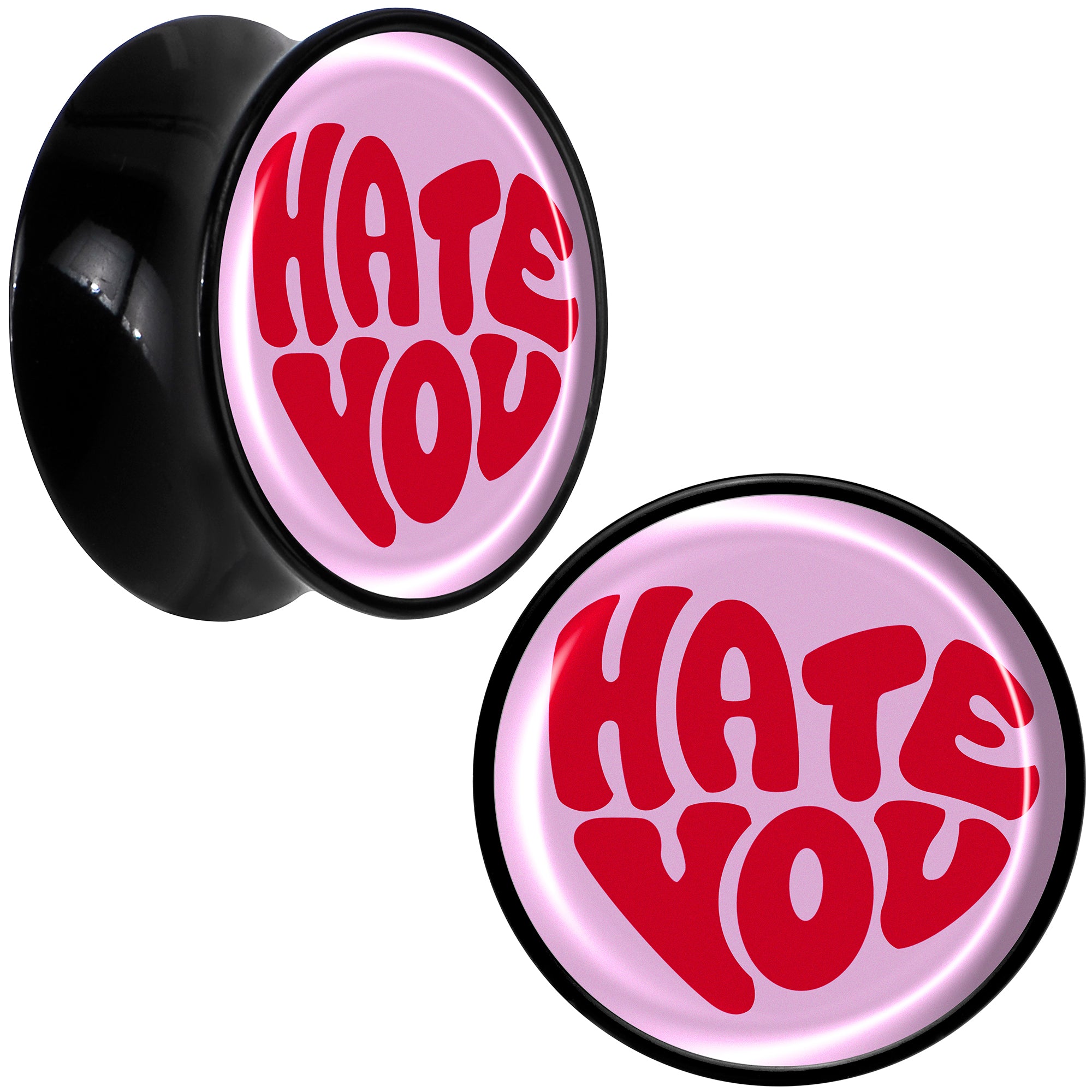 Retro Text Hate You Black Acrylic Saddle Plug Set