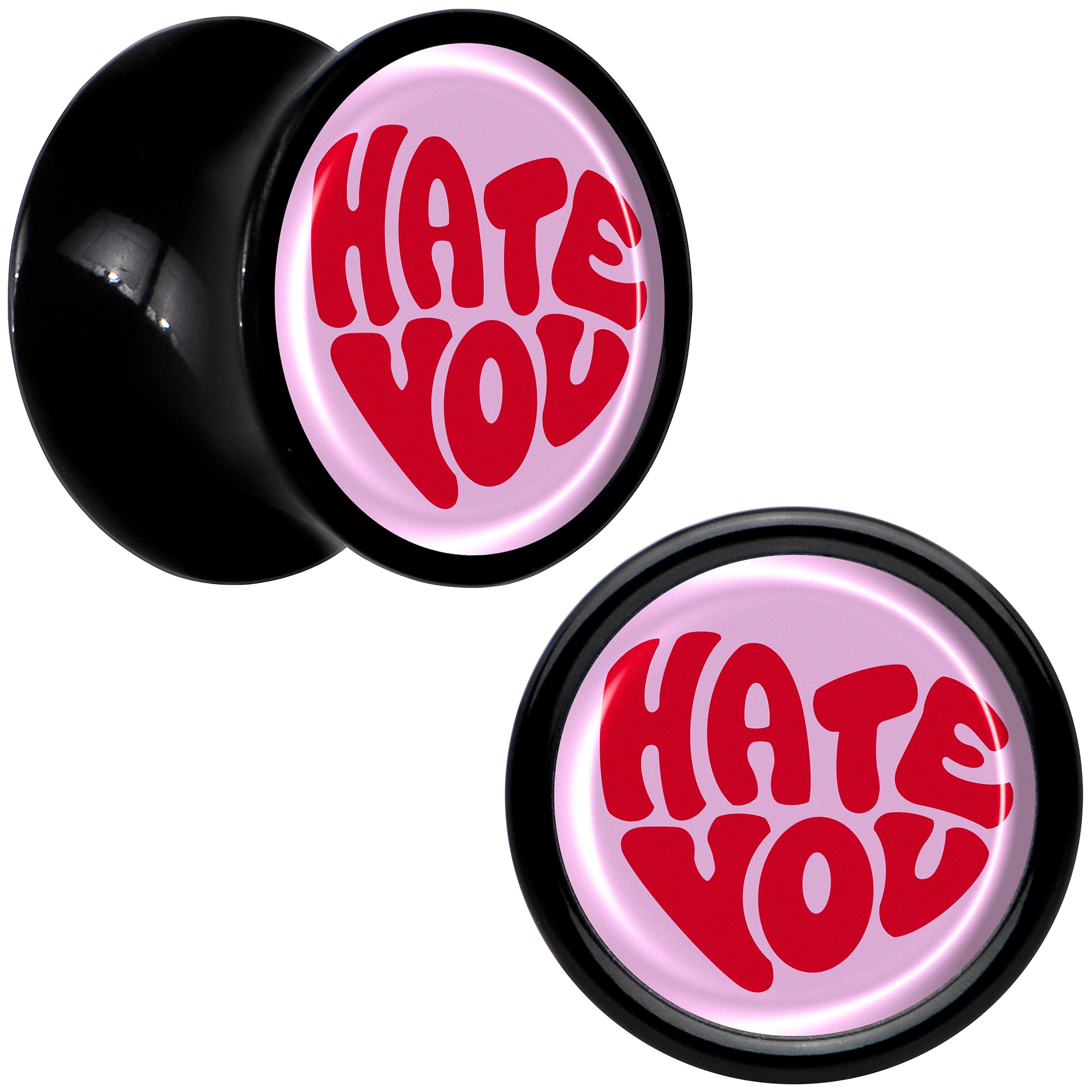 Retro Text Hate You Black Acrylic Saddle Plug Set