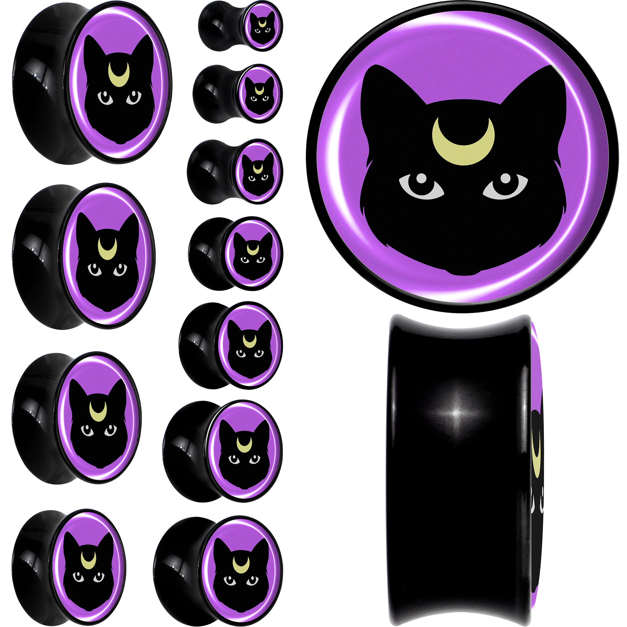 Black Mystic Kitty Cat Black Acrylic Saddle Plug Set