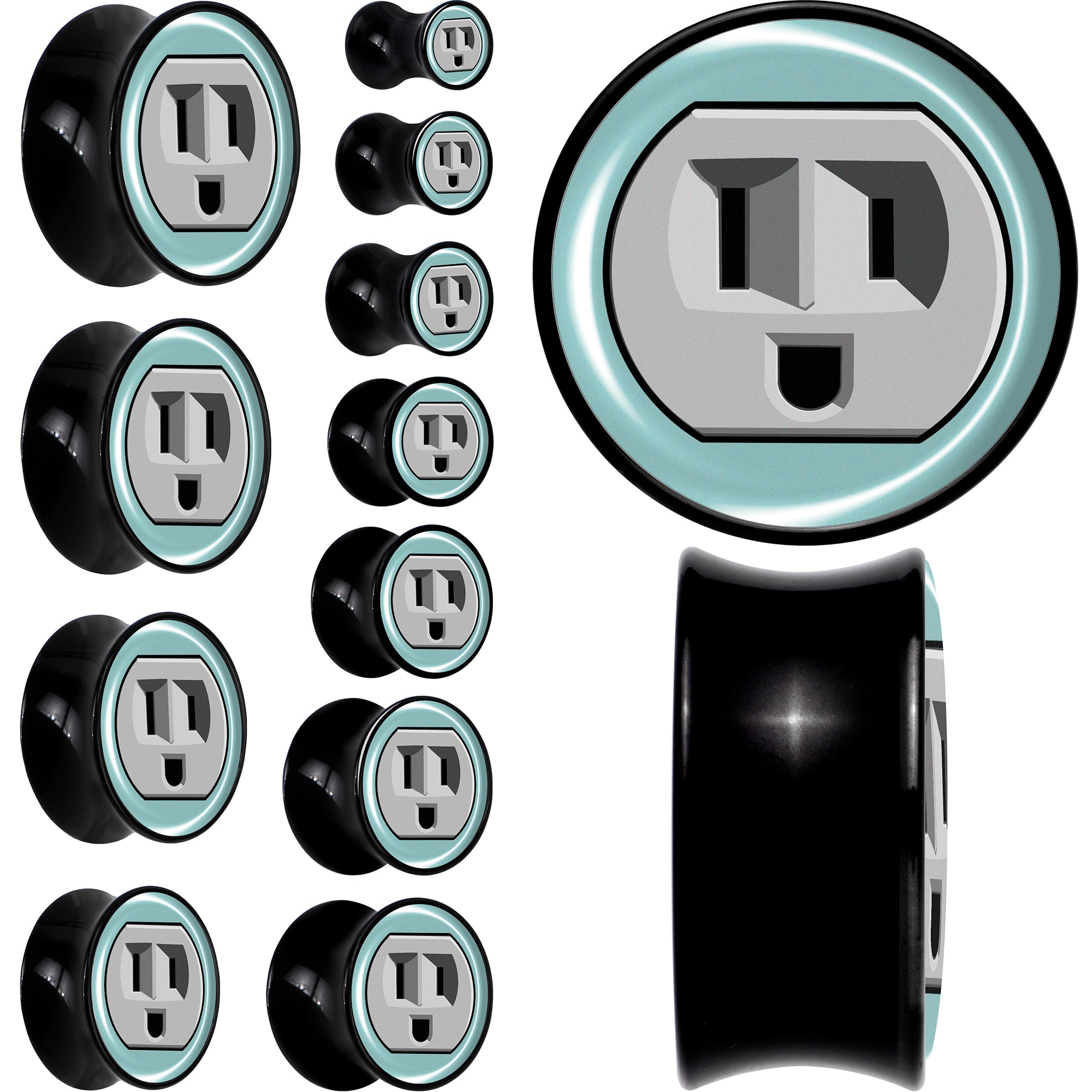 0 Gauge Smiling Plug Outlet Black Acrylic Saddle Plug Set