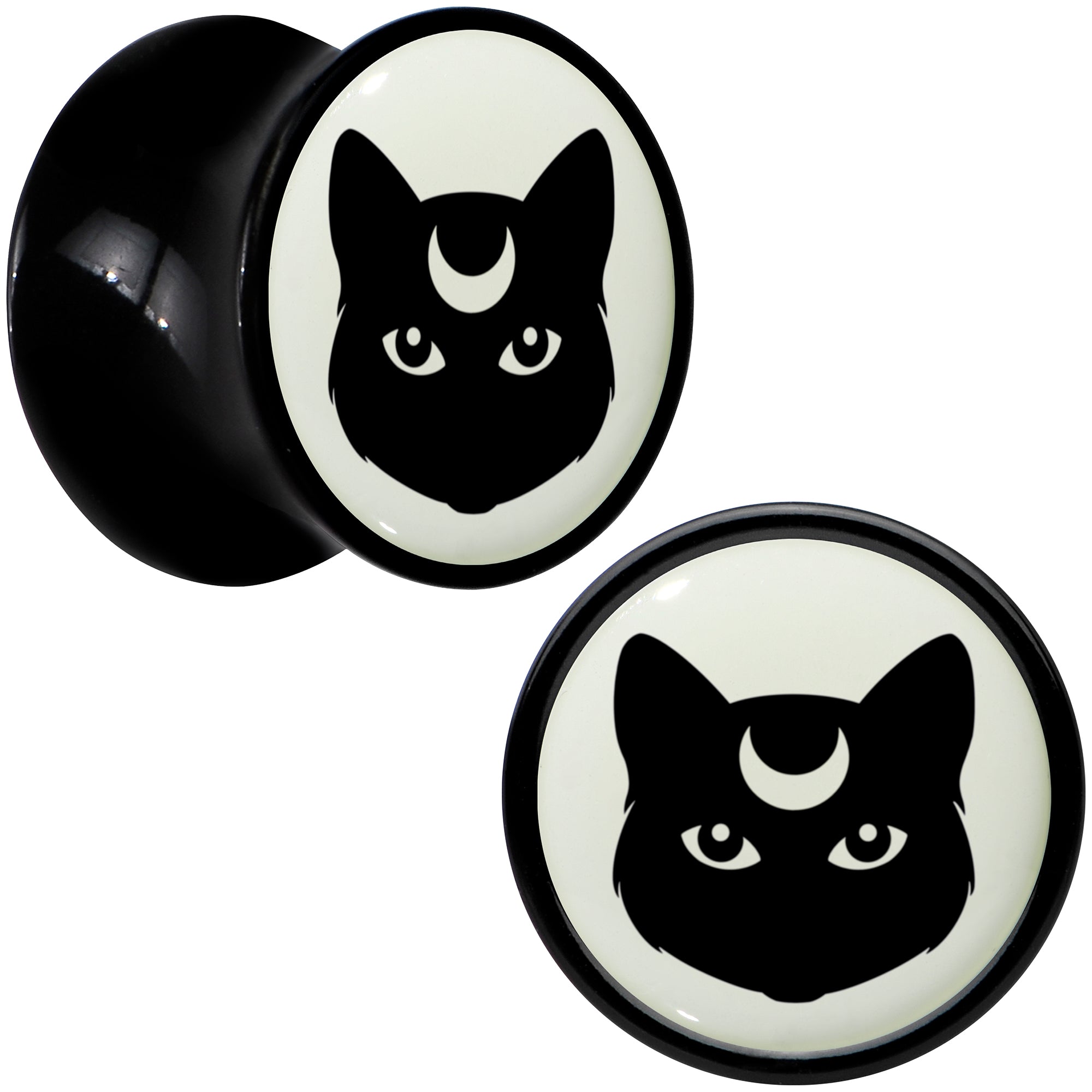 Glow in the Dark Mystic Kitty Cat Black Acrylic Saddle Plug Set