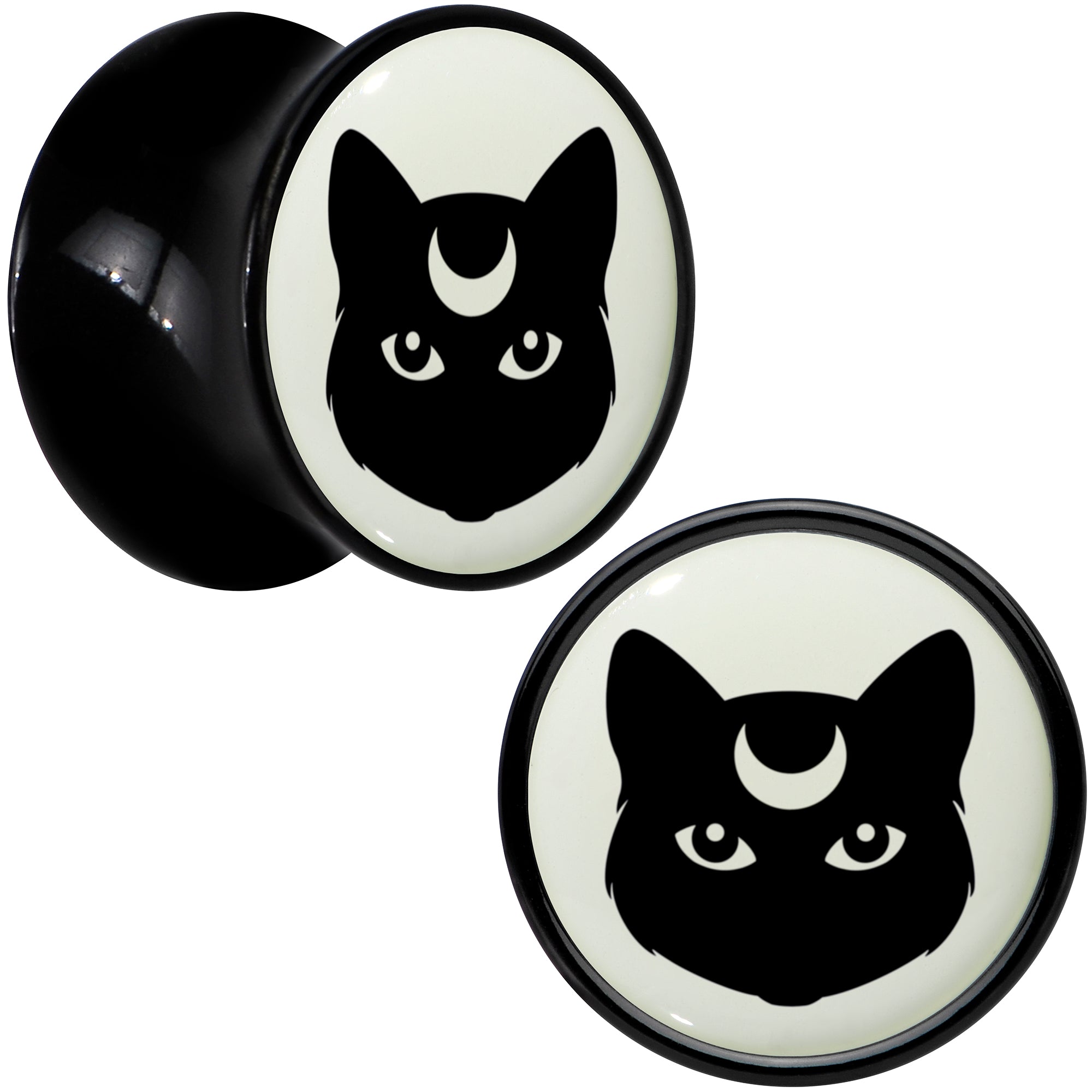 Glow in the Dark Mystic Kitty Cat Black Acrylic Saddle Plug Set