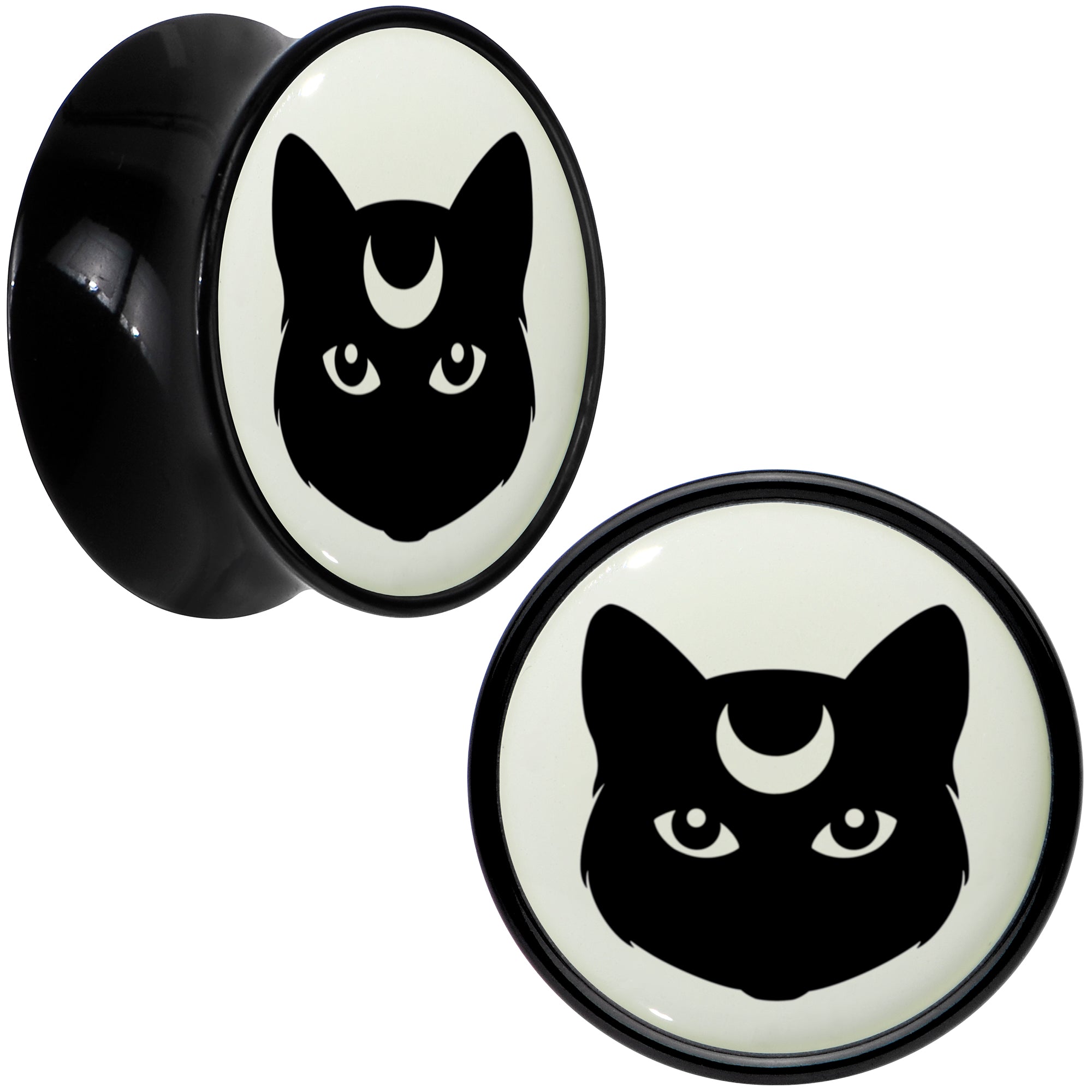 Glow in the Dark Mystic Kitty Cat Black Acrylic Saddle Plug Set