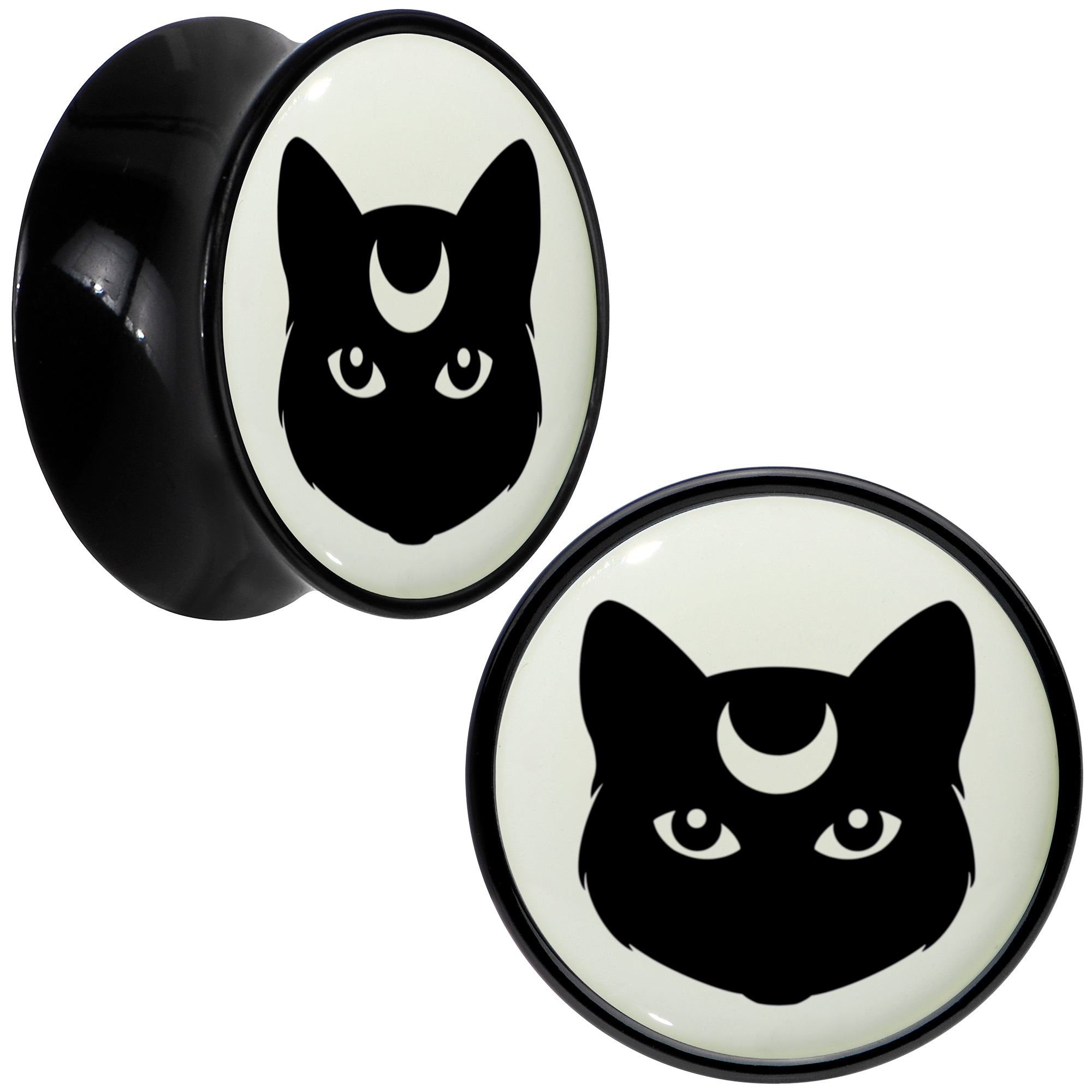 Glow in the Dark Mystic Kitty Cat Black Acrylic Saddle Plug Set