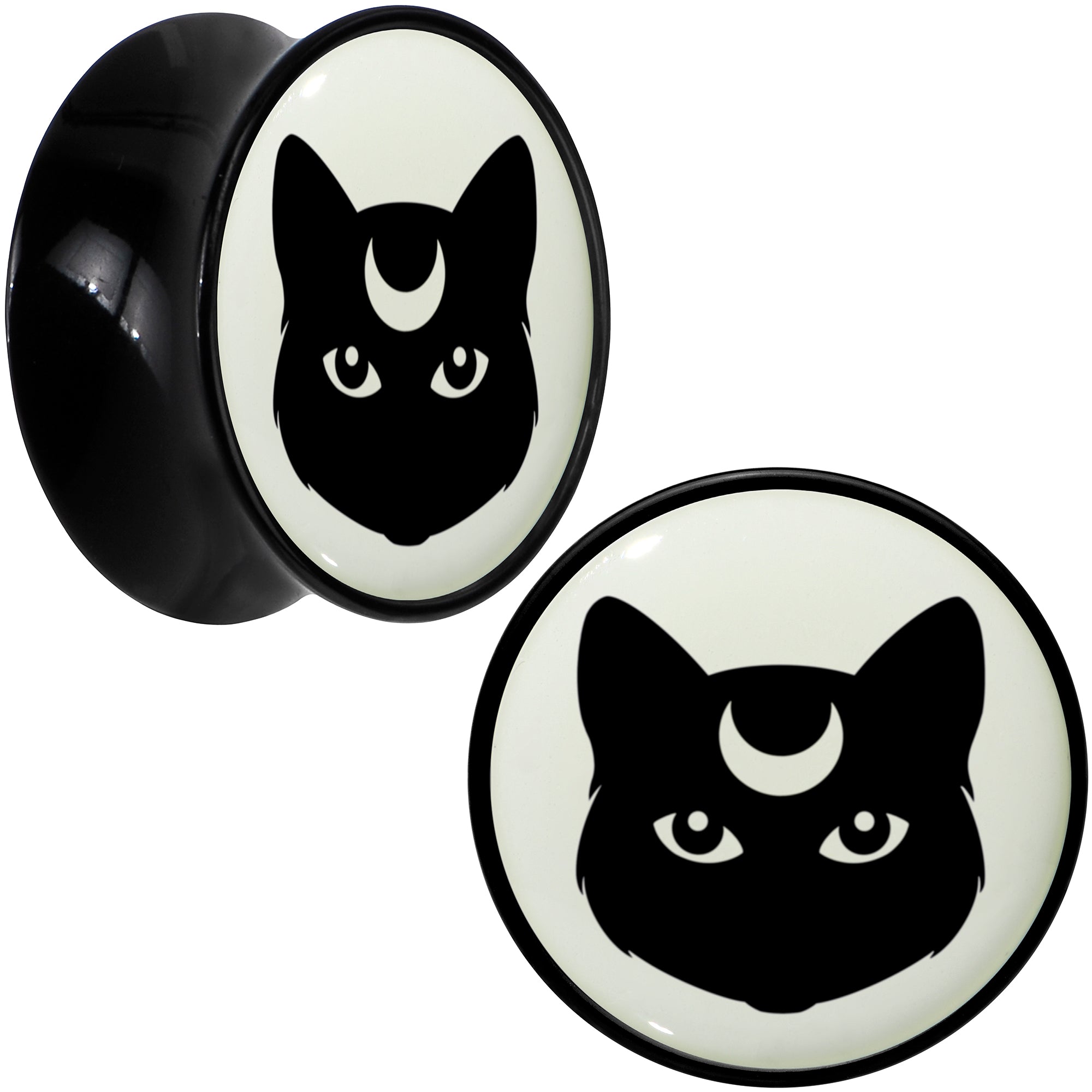 Glow in the Dark Mystic Kitty Cat Black Acrylic Saddle Plug Set