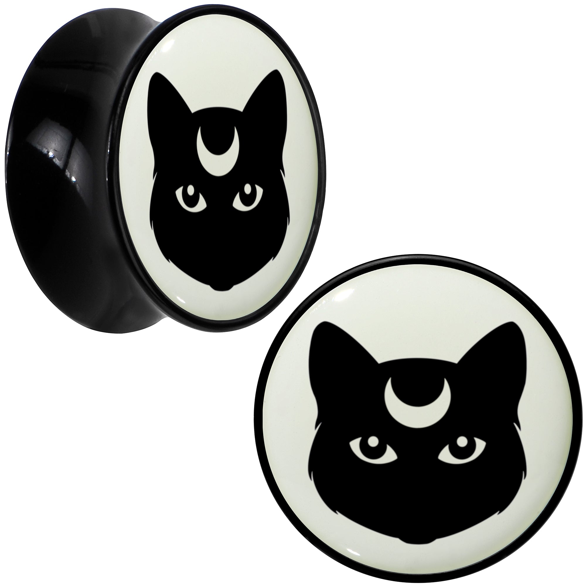 Glow in the Dark Mystic Kitty Cat Black Acrylic Saddle Plug Set