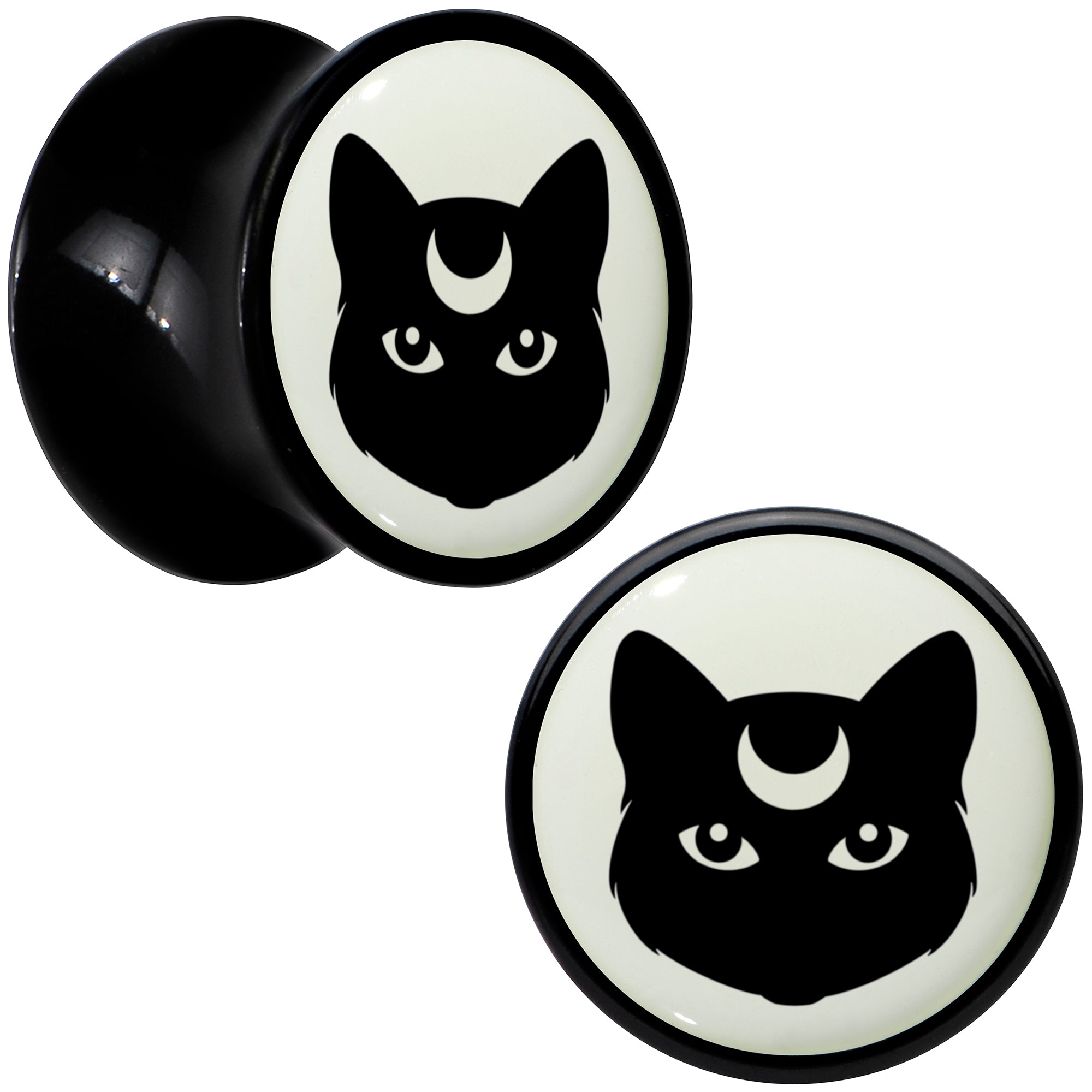 Glow in the Dark Mystic Kitty Cat Black Acrylic Saddle Plug Set