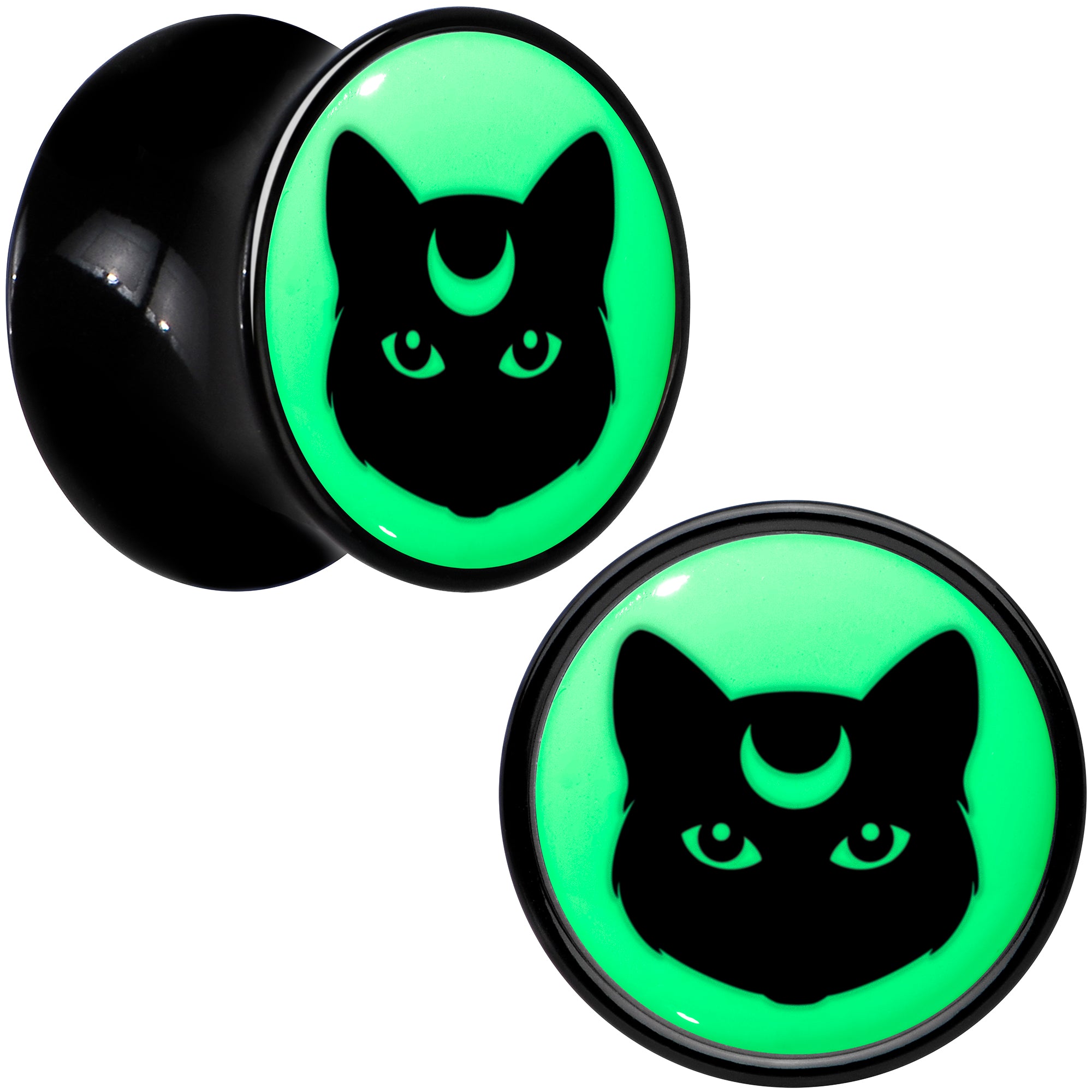 Glow in the Dark Mystic Kitty Cat Black Acrylic Saddle Plug Set