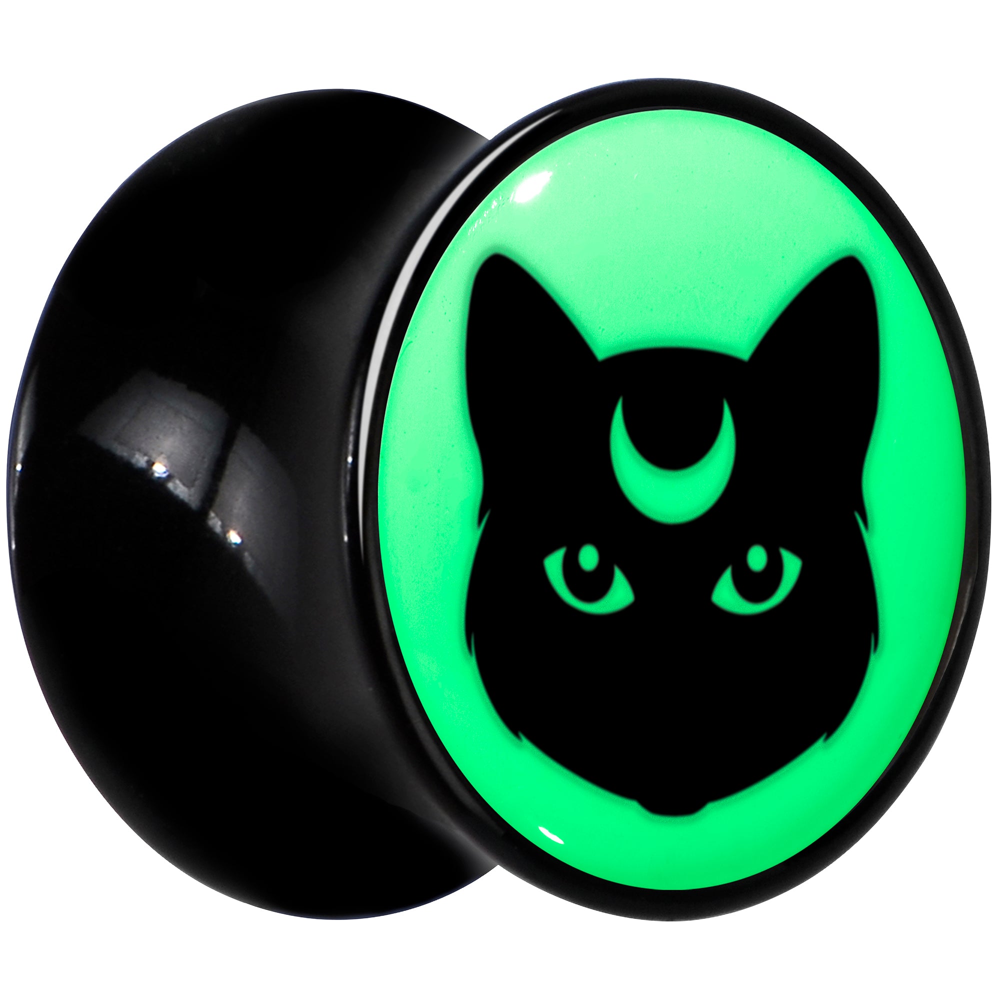 Glow in the Dark Mystic Kitty Cat Black Acrylic Saddle Plug Set