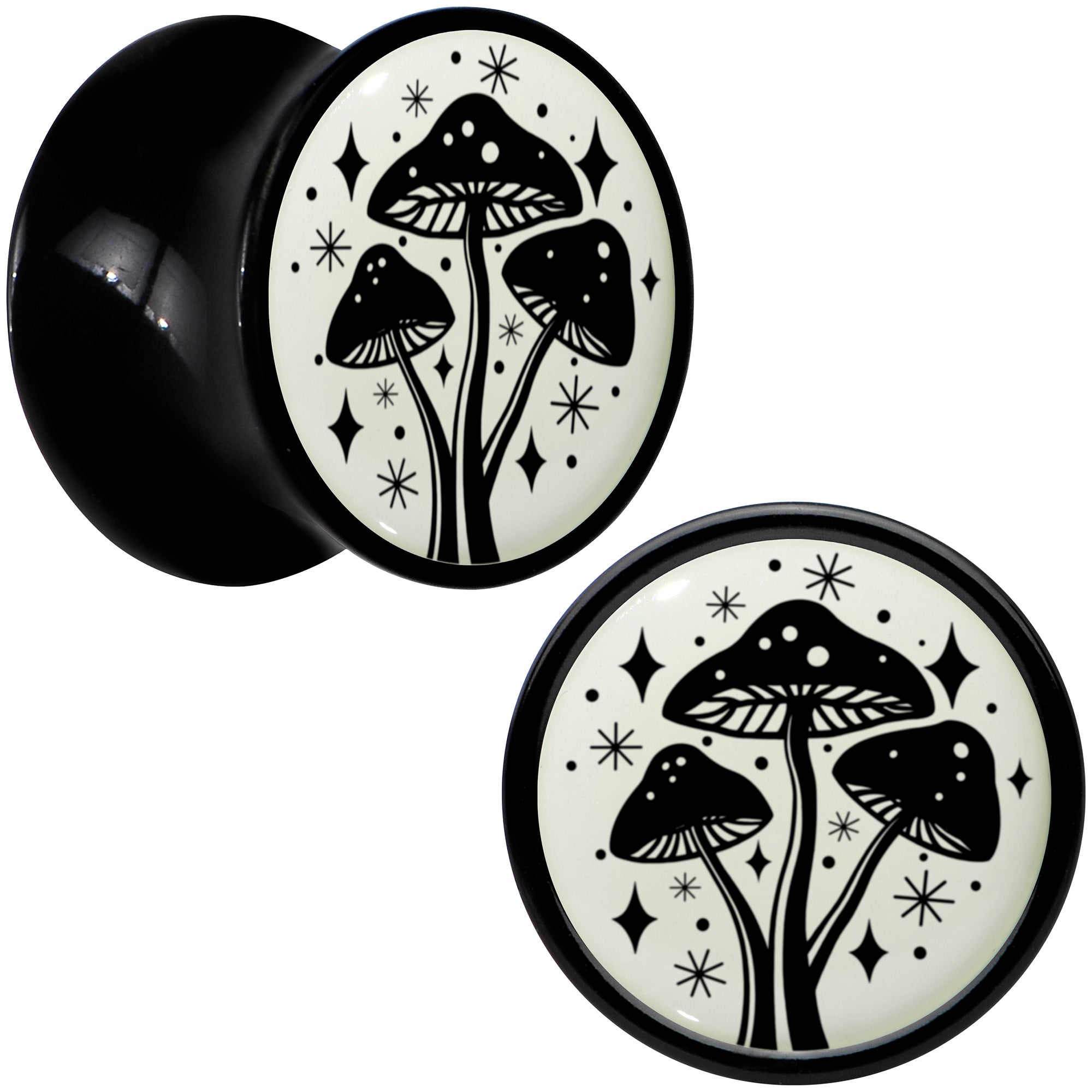 Glow in the Dark Mystic Mushroom Black Acrylic Saddle Plug Set