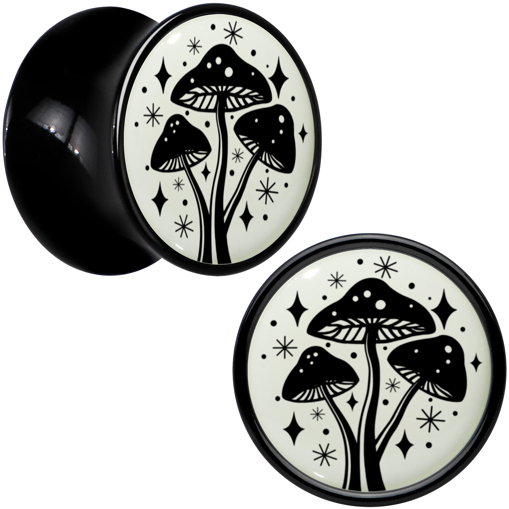 Glow in the Dark Mystic Mushroom Black Acrylic Saddle Plug Set