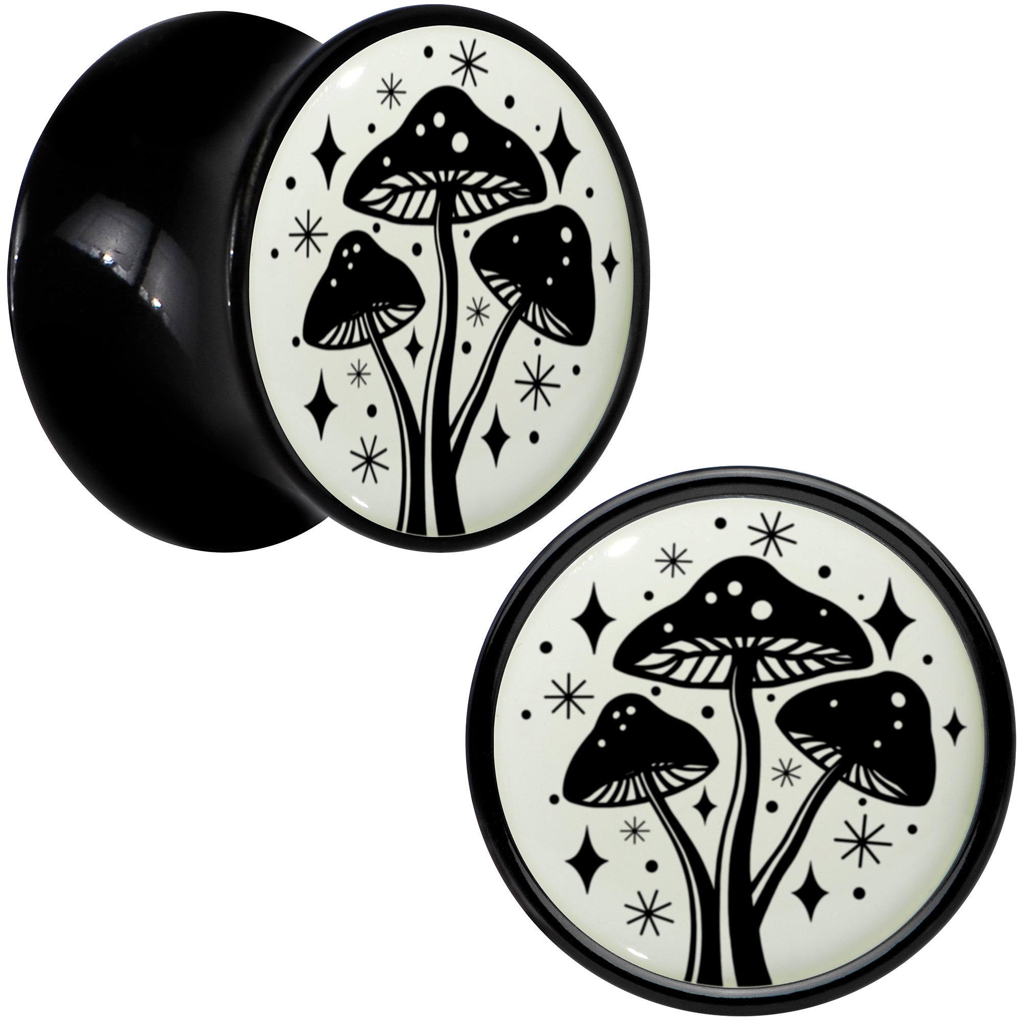 Glow in the Dark Mystic Mushroom Black Acrylic Saddle Plug Set