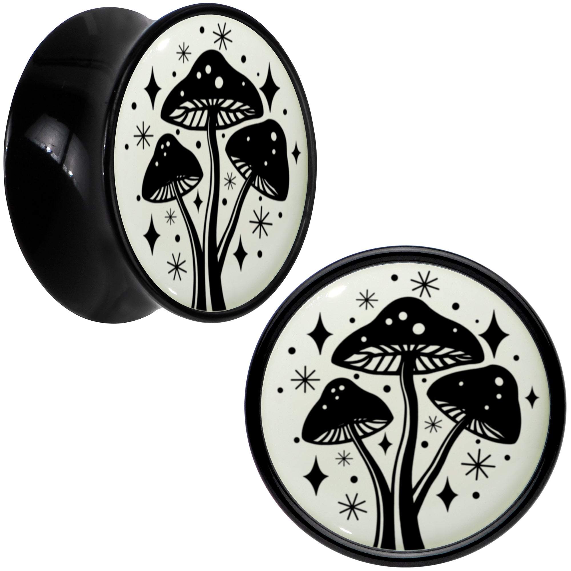 Glow in the Dark Mystic Mushroom Black Acrylic Saddle Plug Set