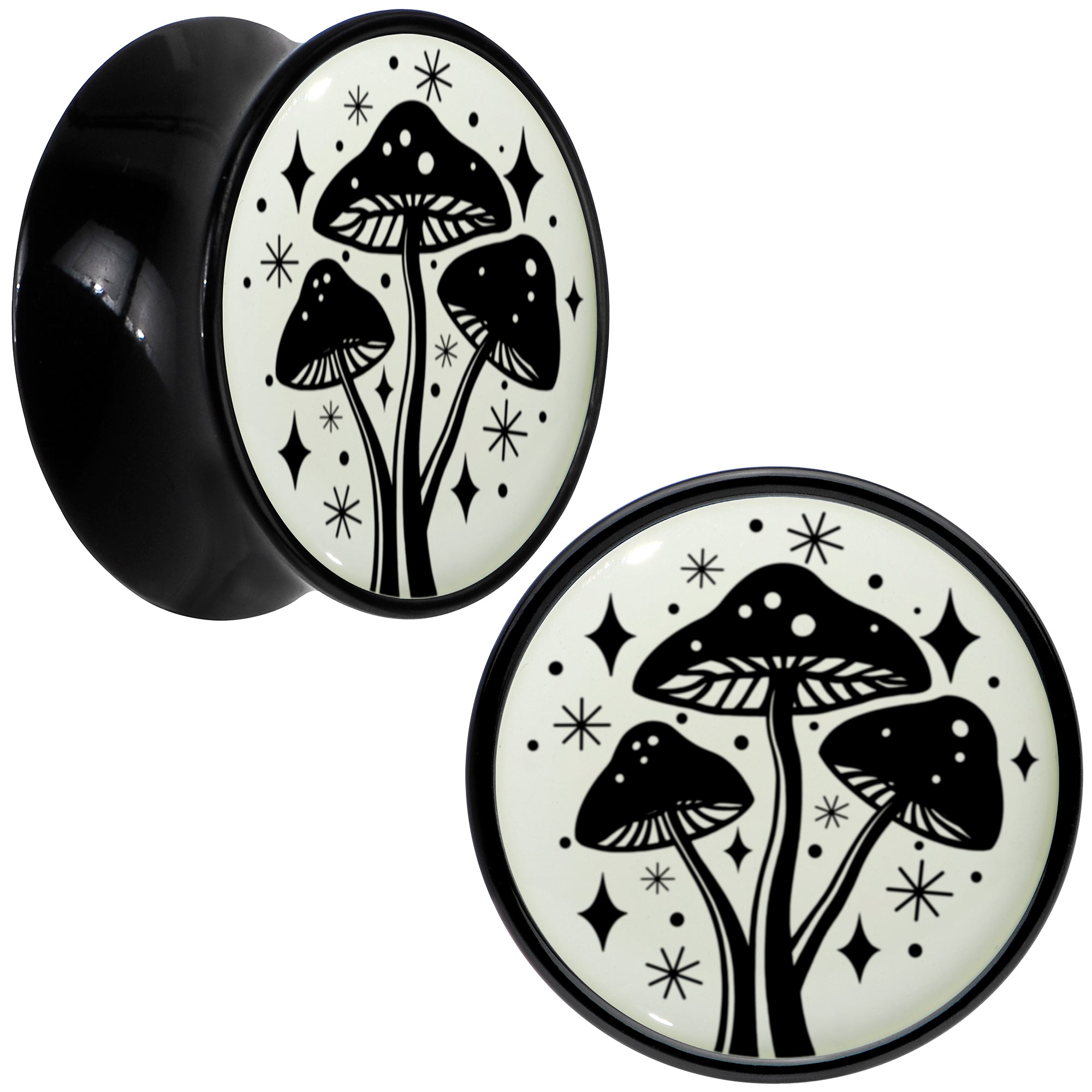 Glow in the Dark Mystic Mushroom Black Acrylic Saddle Plug Set