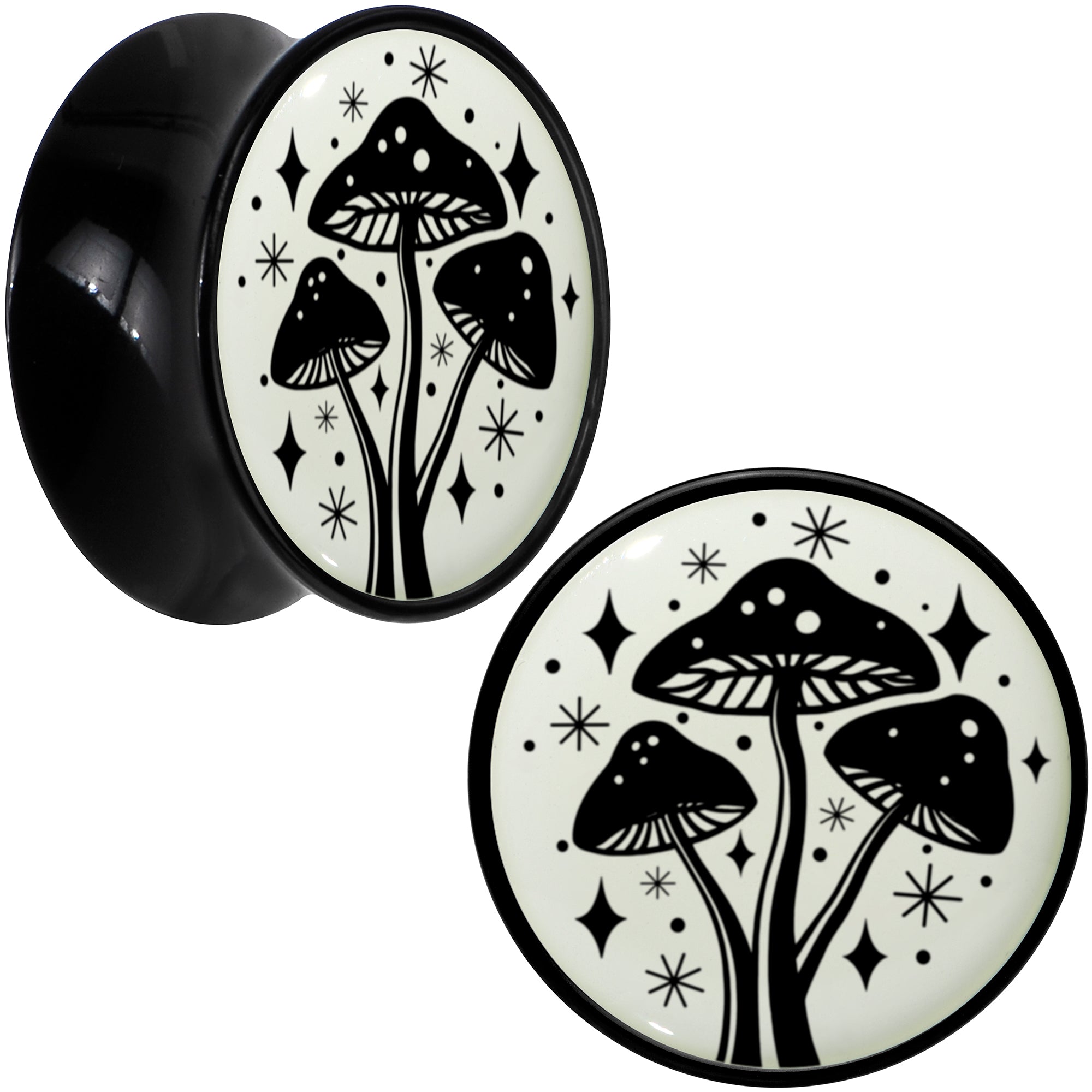 Glow in the Dark Mystic Mushroom Black Acrylic Saddle Plug Set