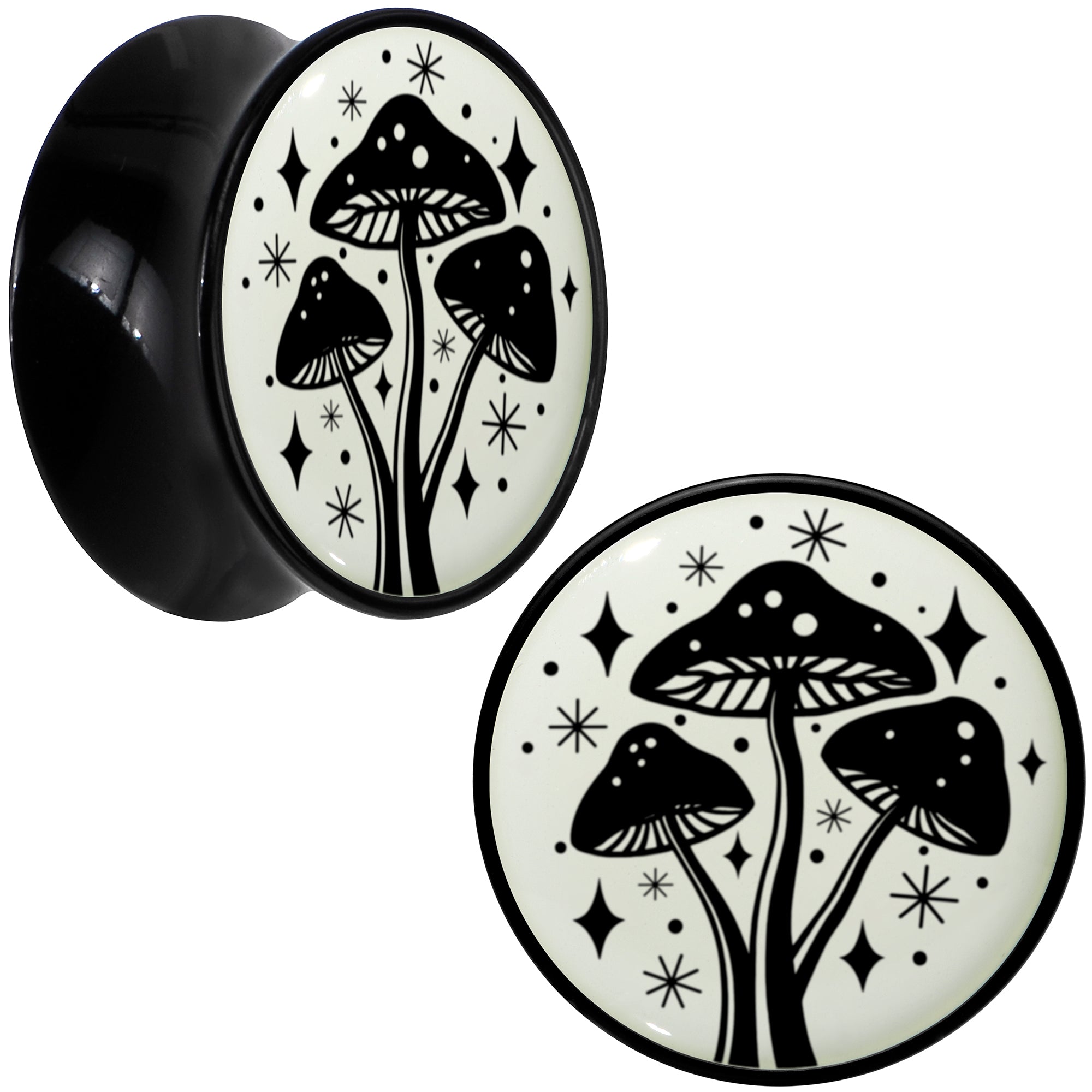 Glow in the Dark Mystic Mushroom Black Acrylic Saddle Plug Set