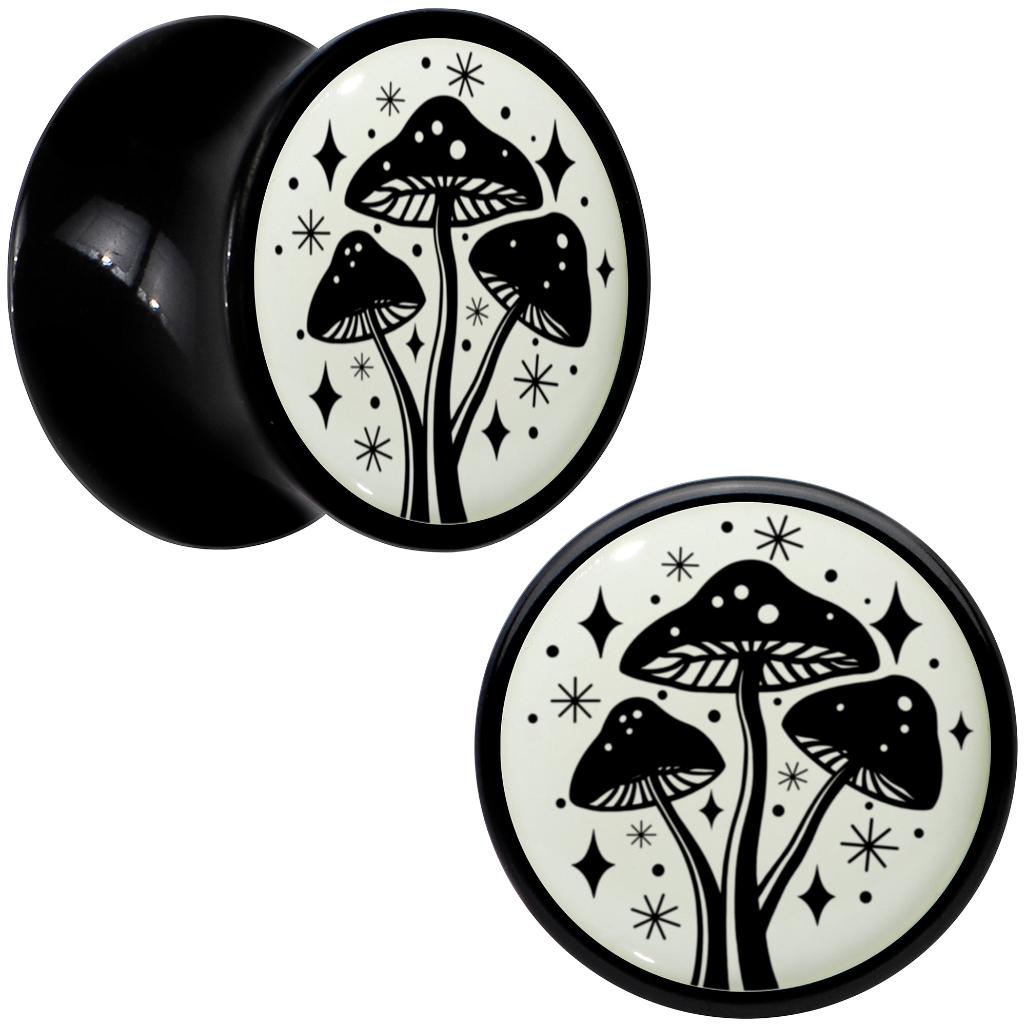 Glow in the Dark Mystic Mushroom Black Acrylic Saddle Plug Set