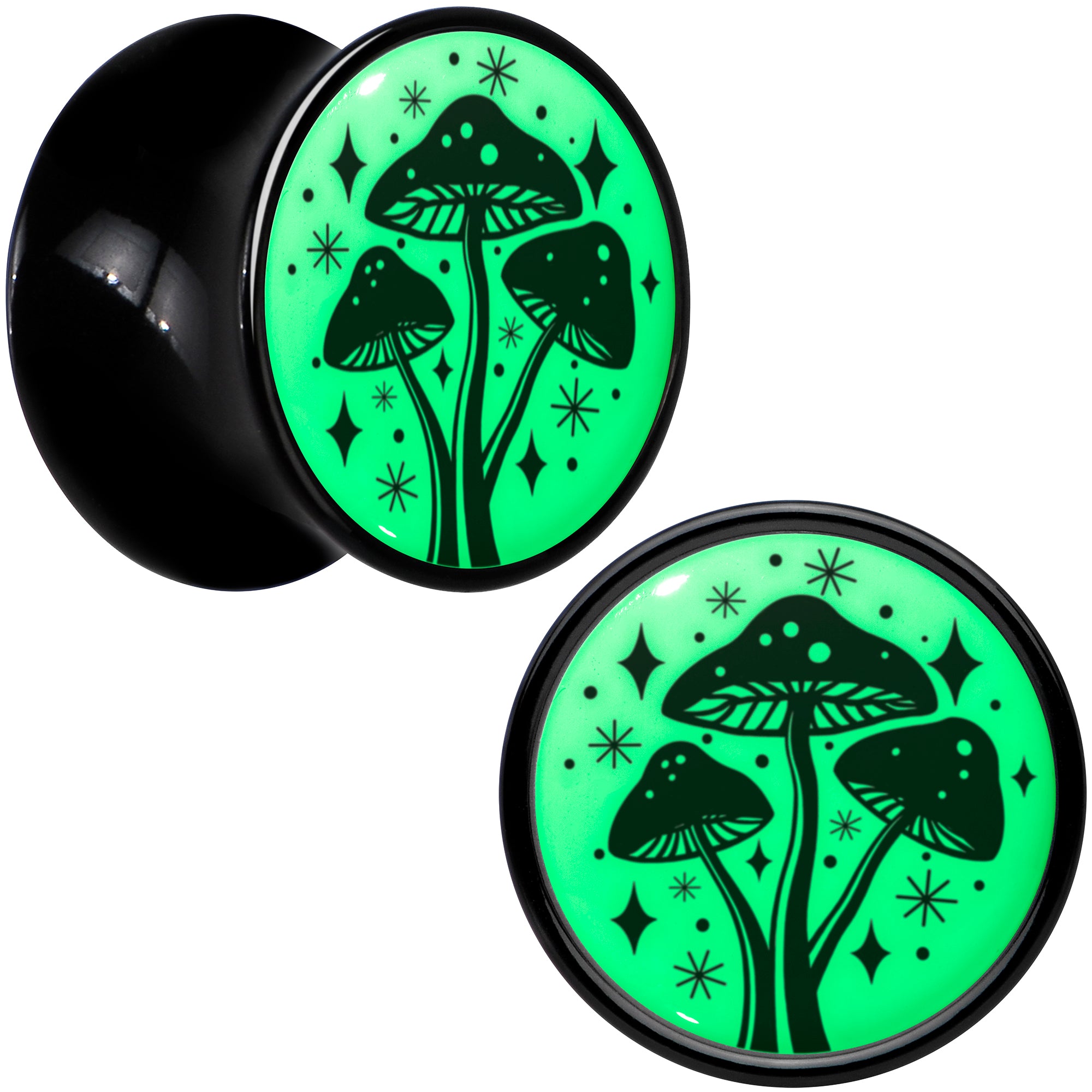 Glow in the Dark Mystic Mushroom Black Acrylic Saddle Plug Set