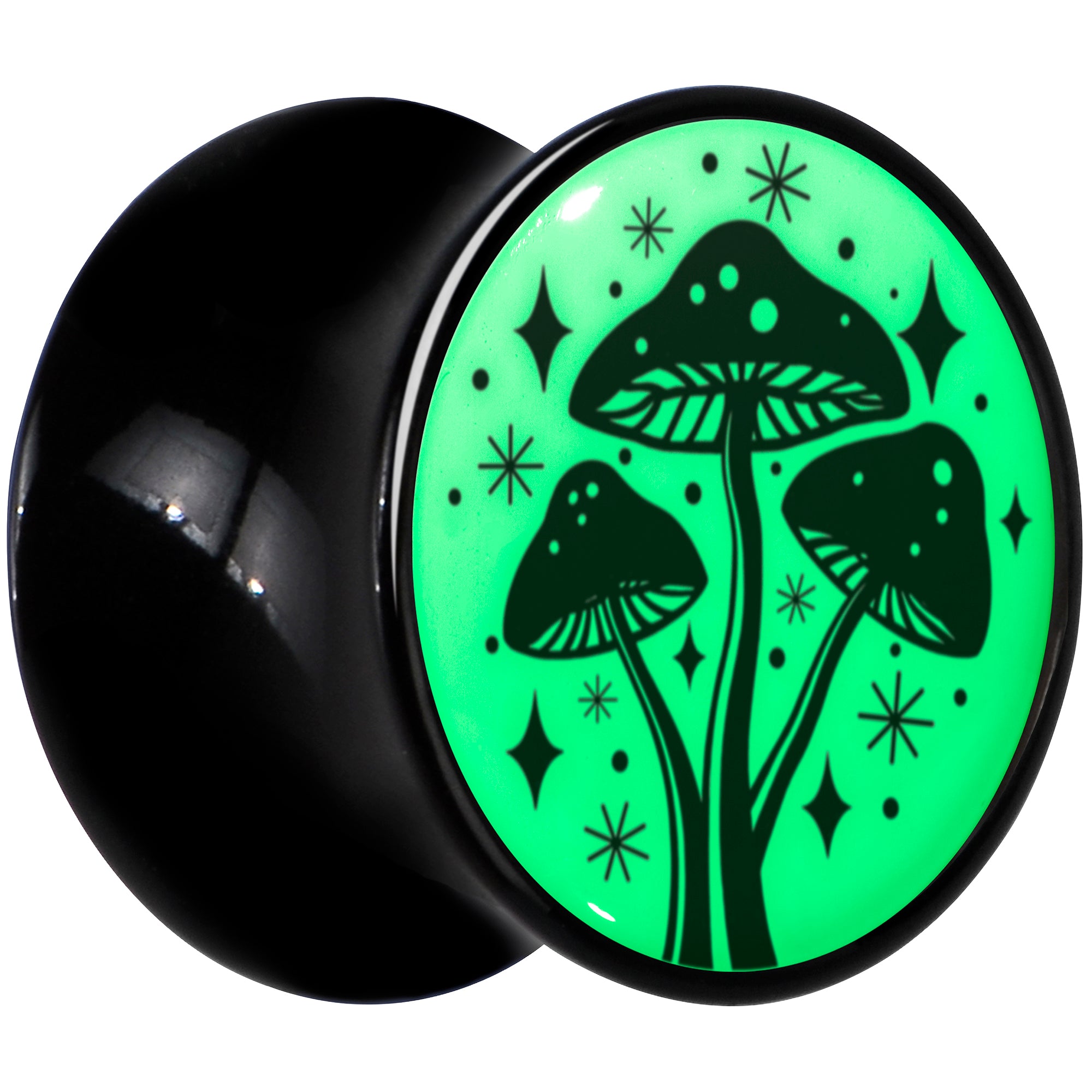 Glow in the Dark Mystic Mushroom Black Acrylic Saddle Plug Set