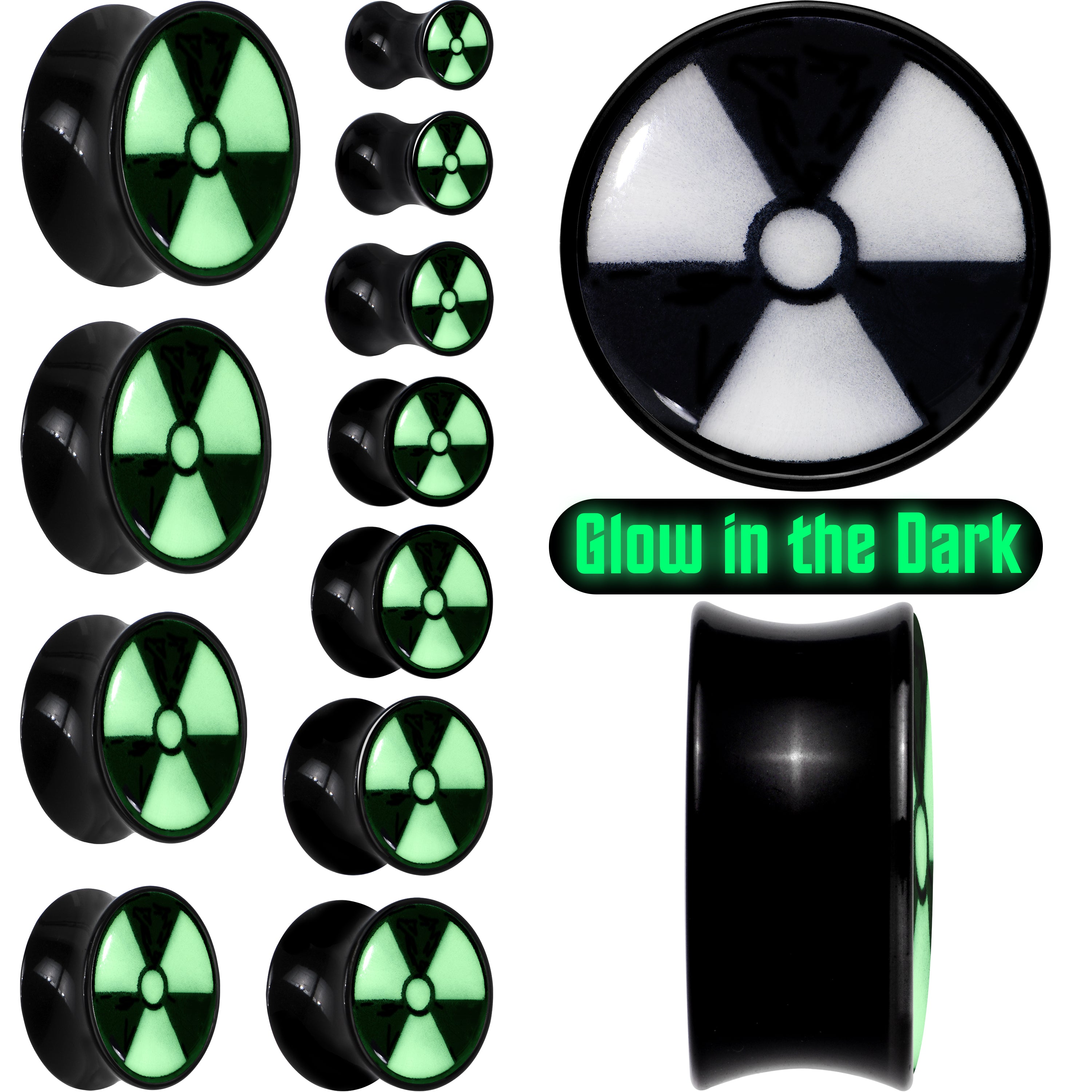 Black Acrylic Radioactive Glow in the Dark Double Flare Plug Set