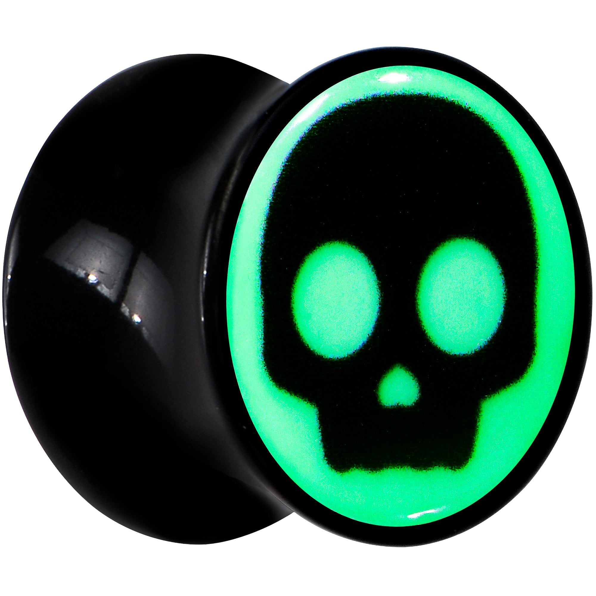 0 Gauge Glow in the Dark Simple Skull Black Acrylic Saddle Plug Set