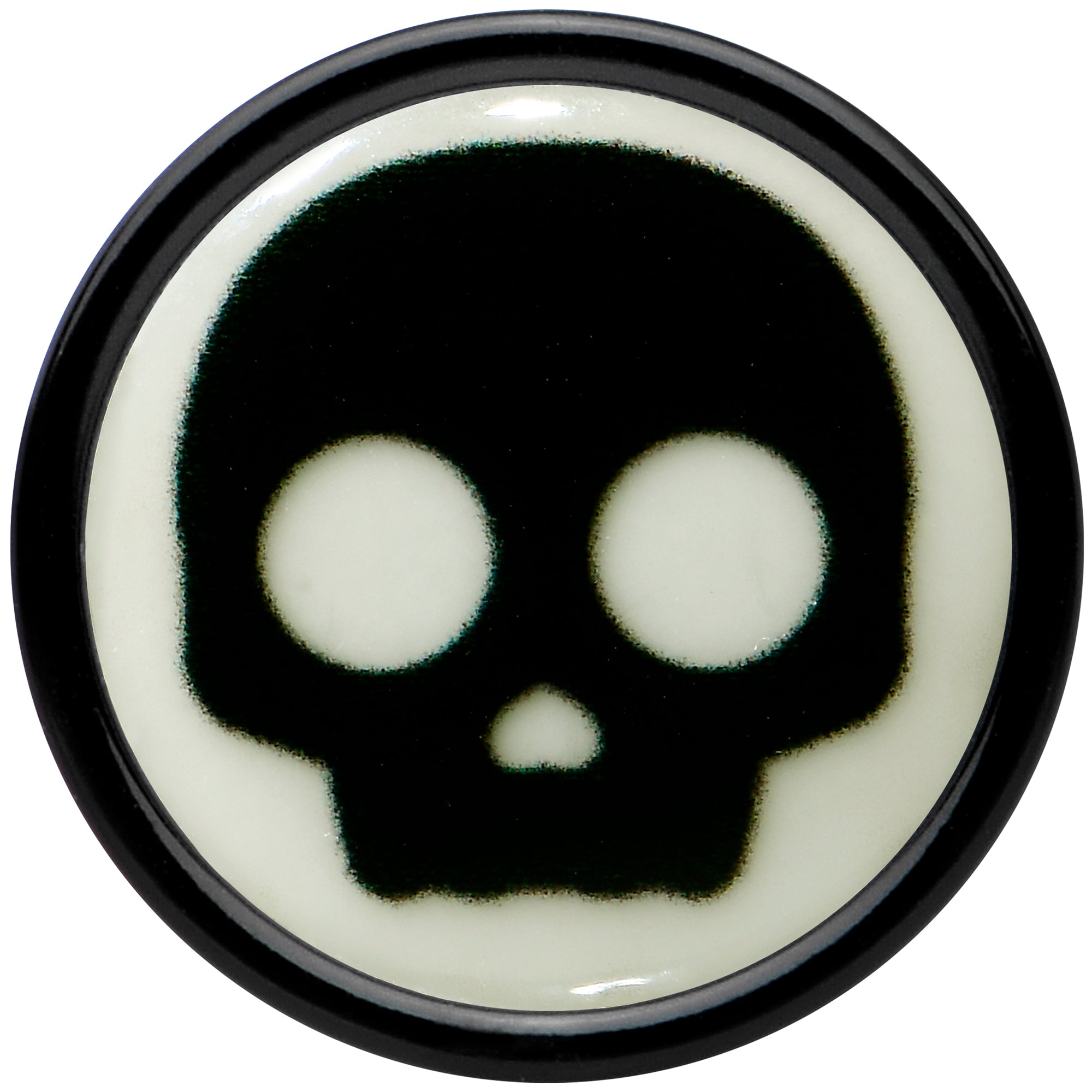 0 Gauge Glow in the Dark Simple Skull Black Acrylic Saddle Plug Set