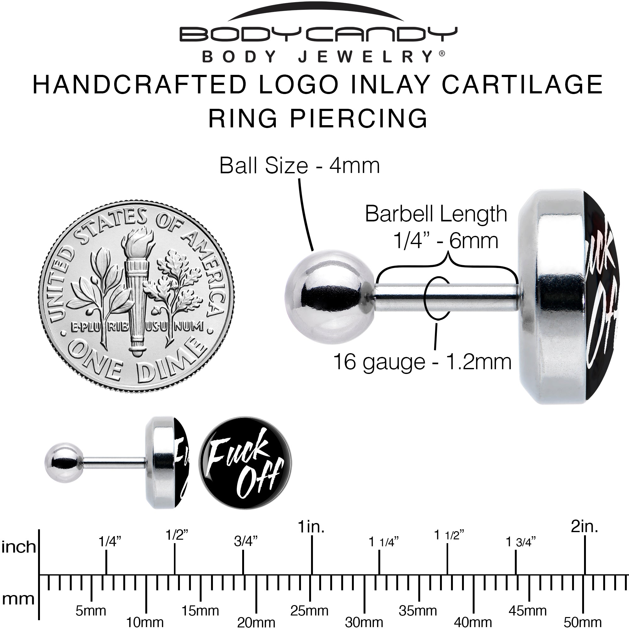 16 Gauge Black F*ck Off Tragus Cartilage Earring