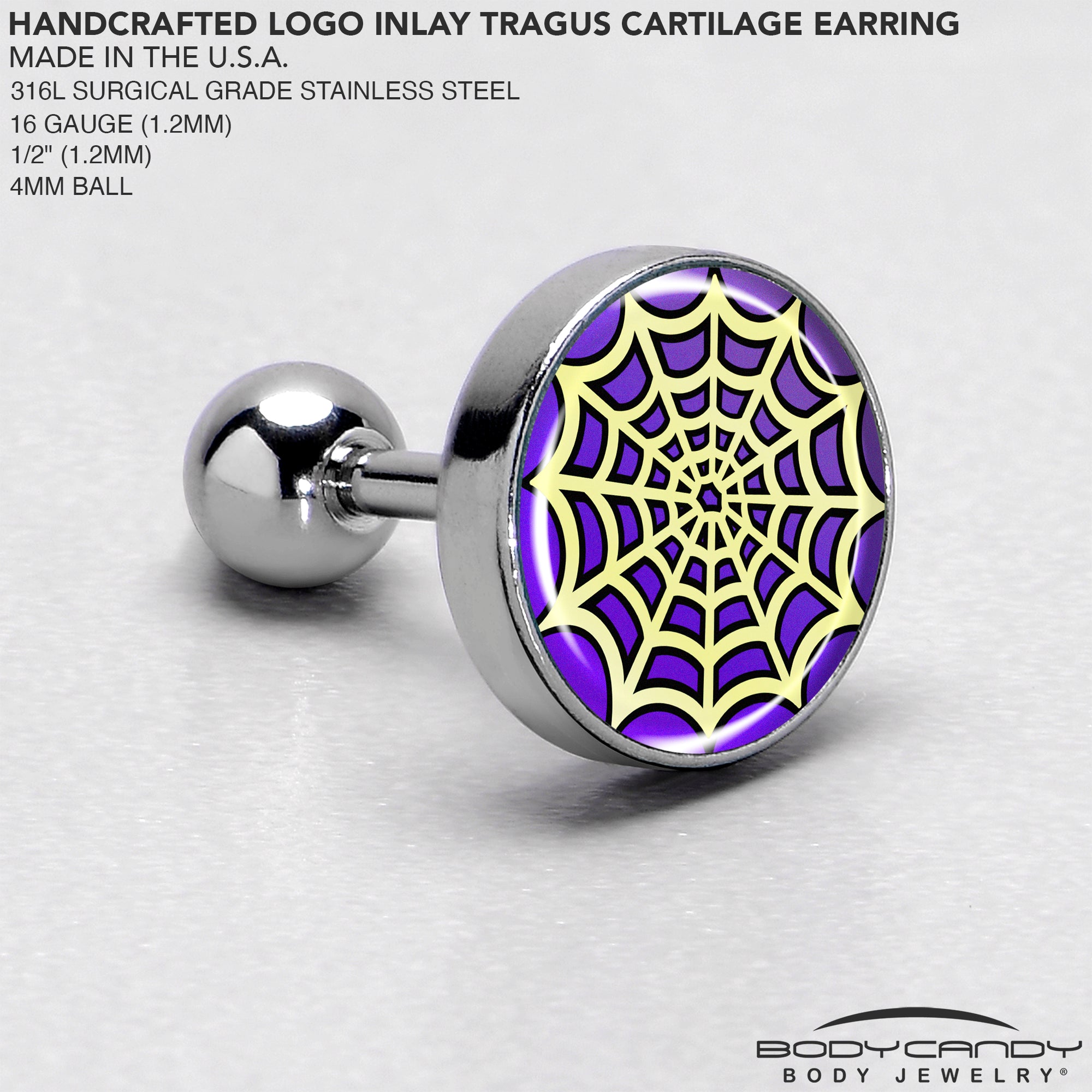 16 Gauge Spider Web Cartilage Earring 1/4 Inch