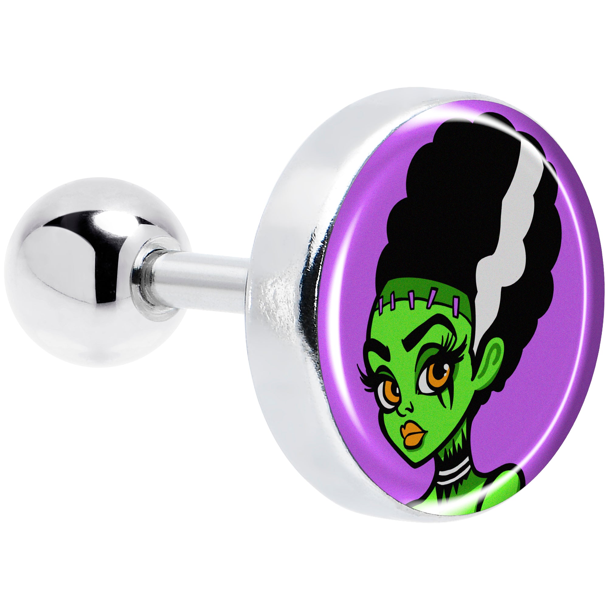 Glow in the Dark Skeleton Cat Barbell Tongue Ring with Black Anodized Finish