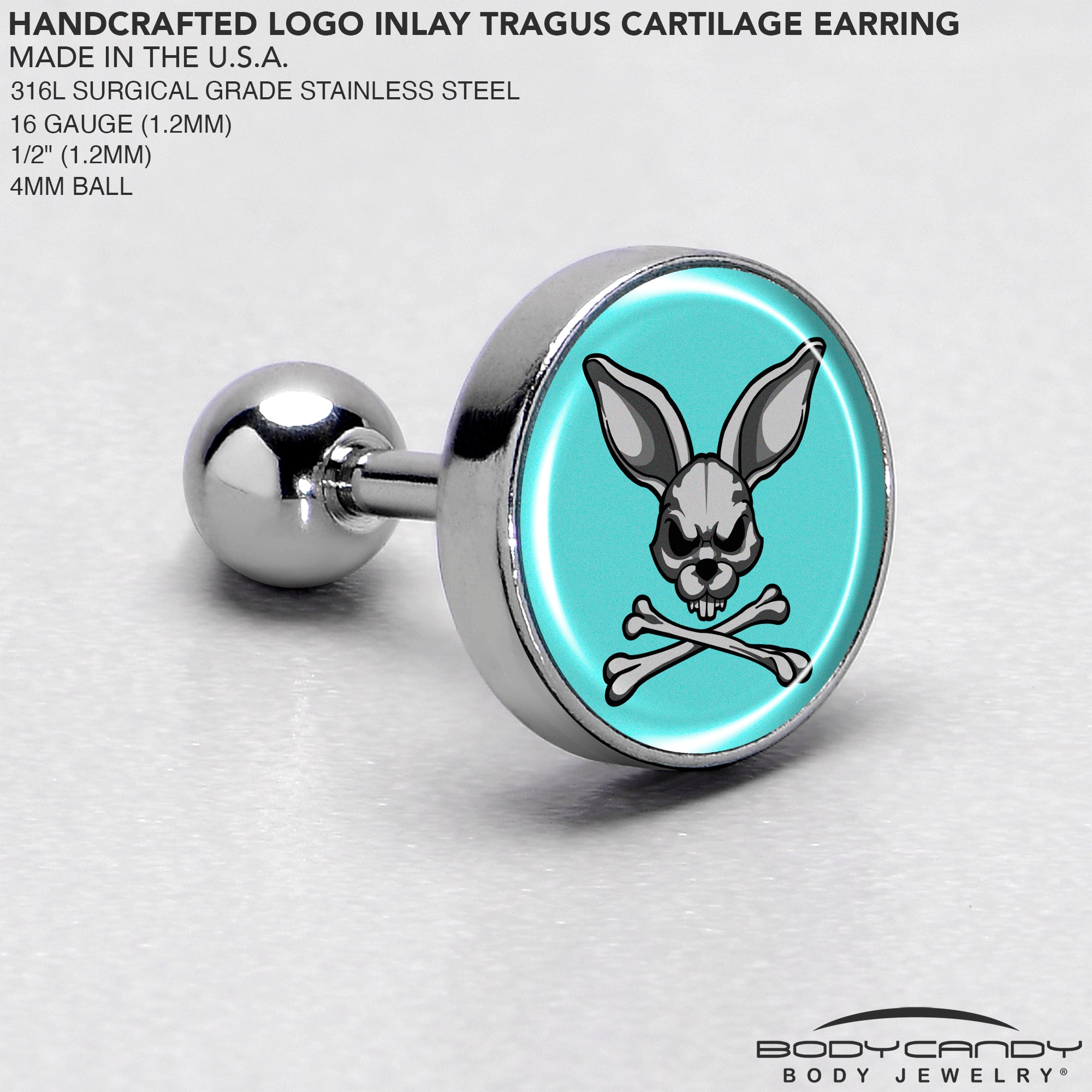 Unique 16 Gauge 1/4 Bunny Crossbones Cartilage Earring