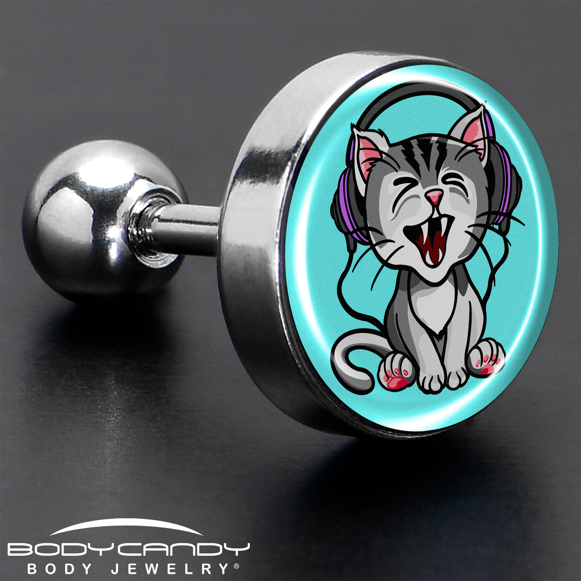 16 Gauge 1/4 Heavy Metal Kitty Cat Tragus Cartilage Earring