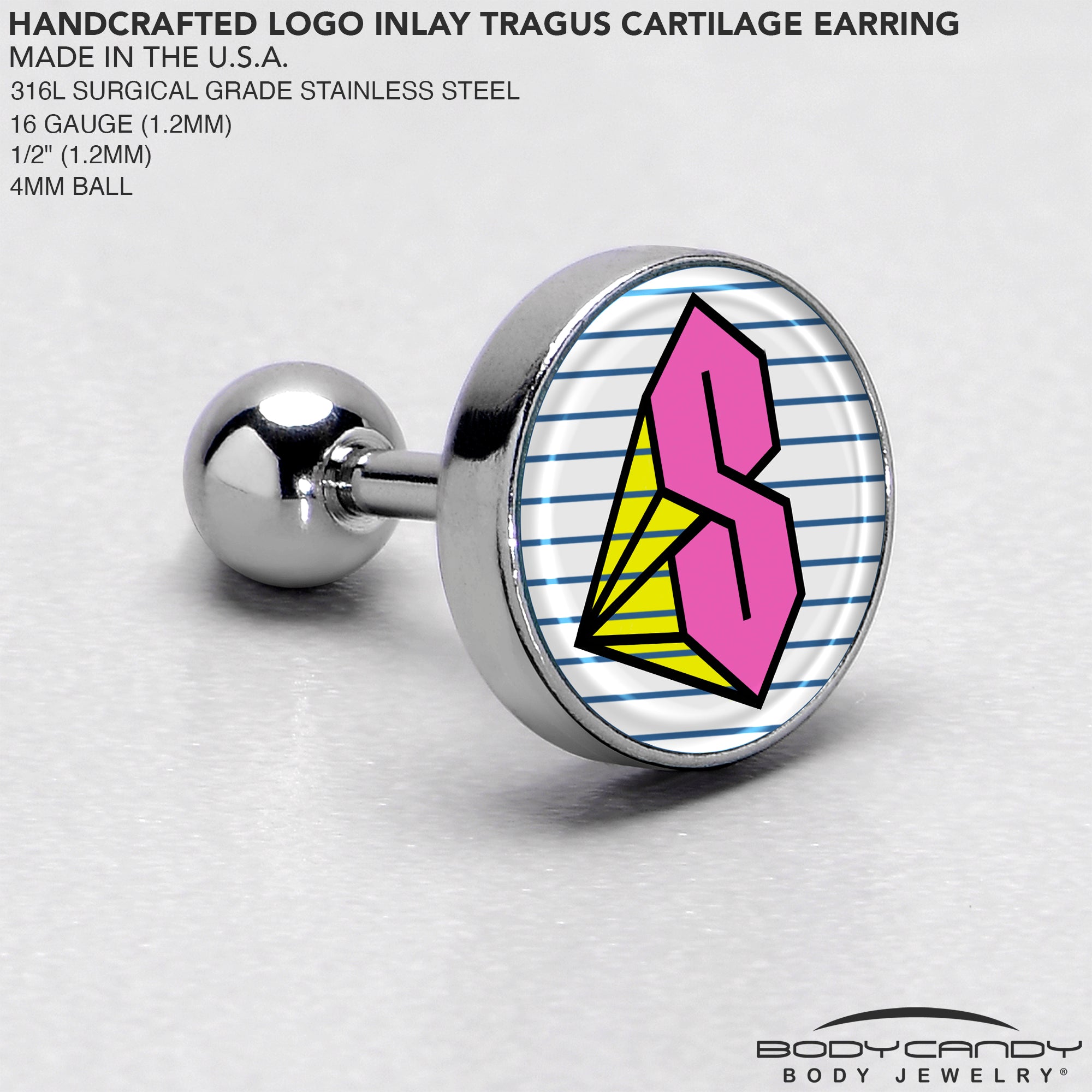 16 Gauge 1/4 Hot Pink Cool S Tragus Cartilage Earring